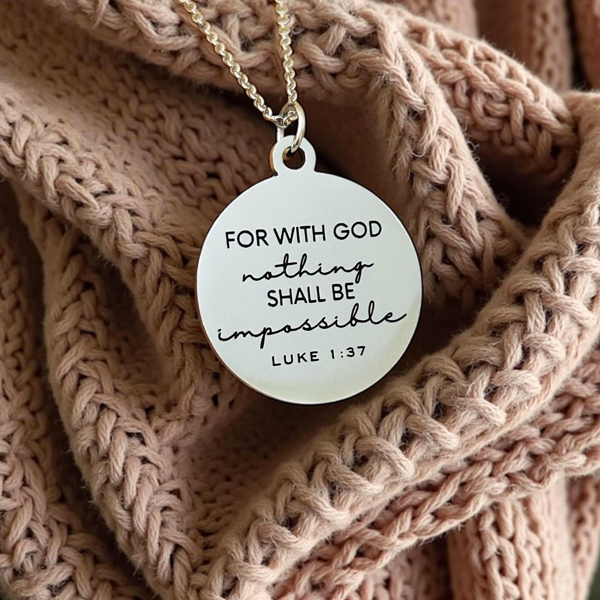 Luke 1:37 Necklace – “For With God Nothing Shall Be Impossible” Bible Verse Pendant | Christian Faith Jewelry Gift