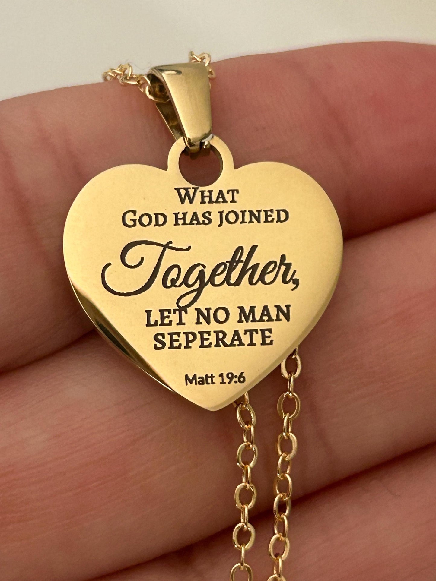 Custom Gold Heart Necklace, What God has joined together Matthew 19:6 Wedding Gift, Christian Minimalist Gifts