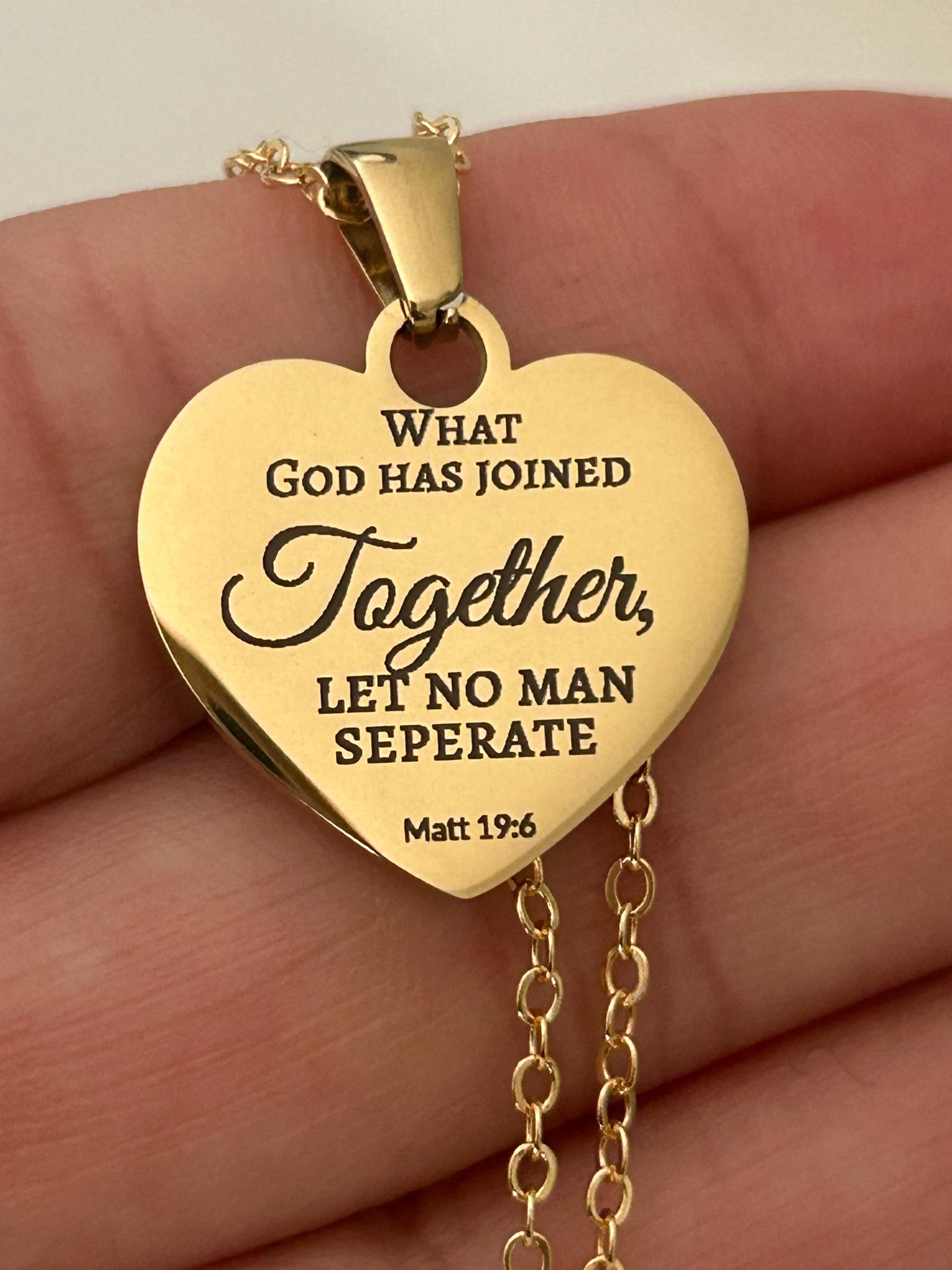 Custom Gold Heart Necklace, What God has joined together Matthew 19:6 Wedding Gift, Christian Minimalist Gifts