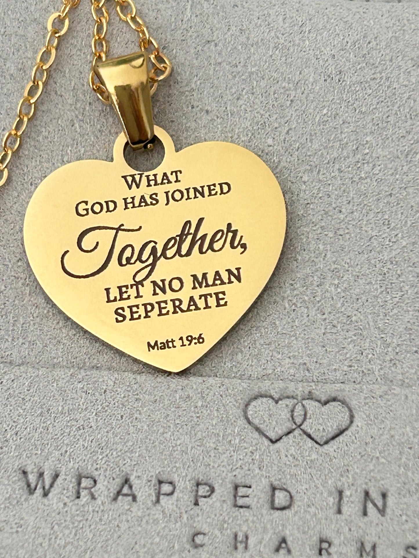 Custom Gold Heart Necklace, What God has joined together Matthew 19:6 Wedding Gift, Christian Minimalist Gifts