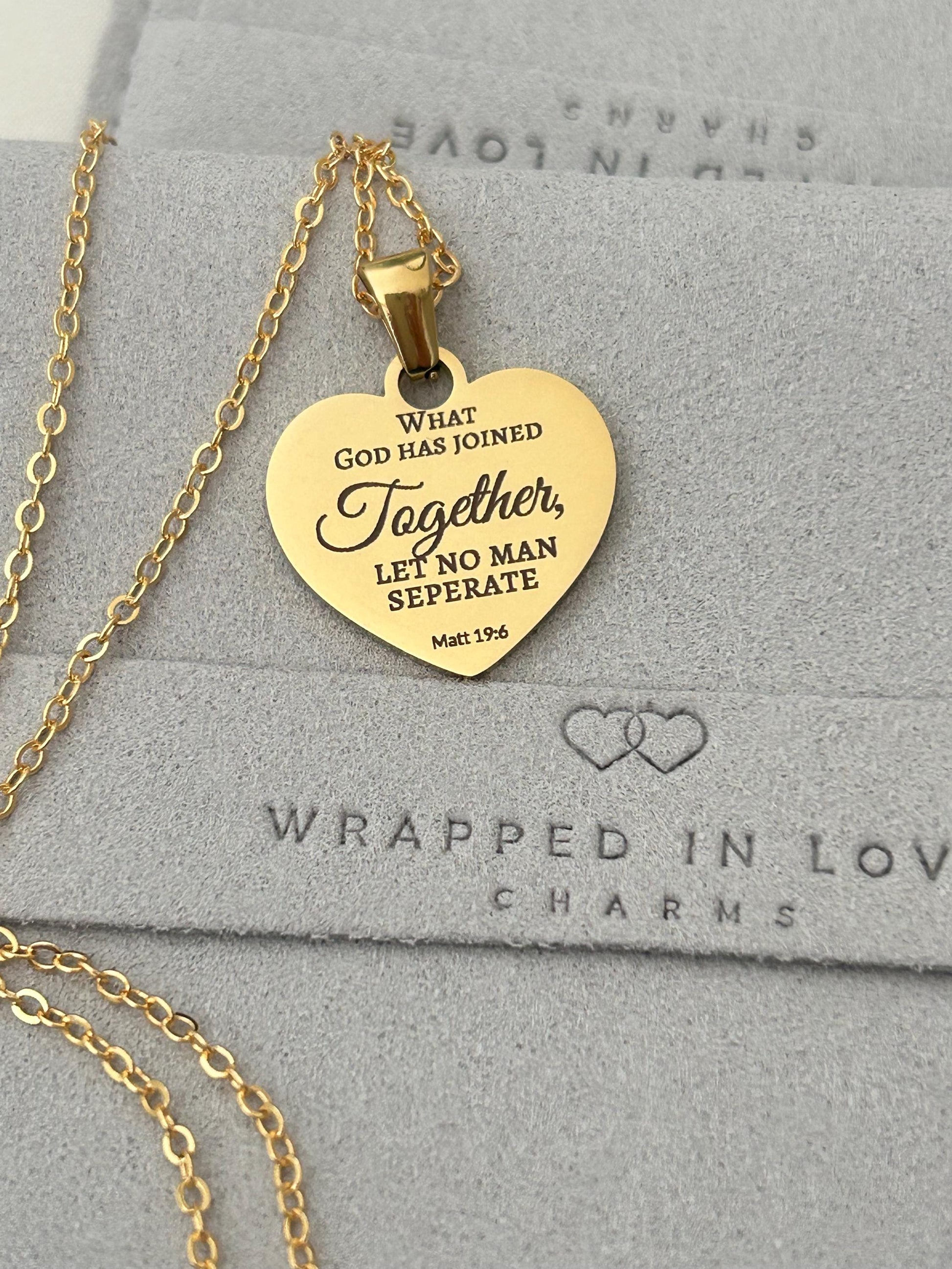 Custom Gold Heart Necklace, What God has joined together Matthew 19:6 Wedding Gift, Christian Minimalist Gifts