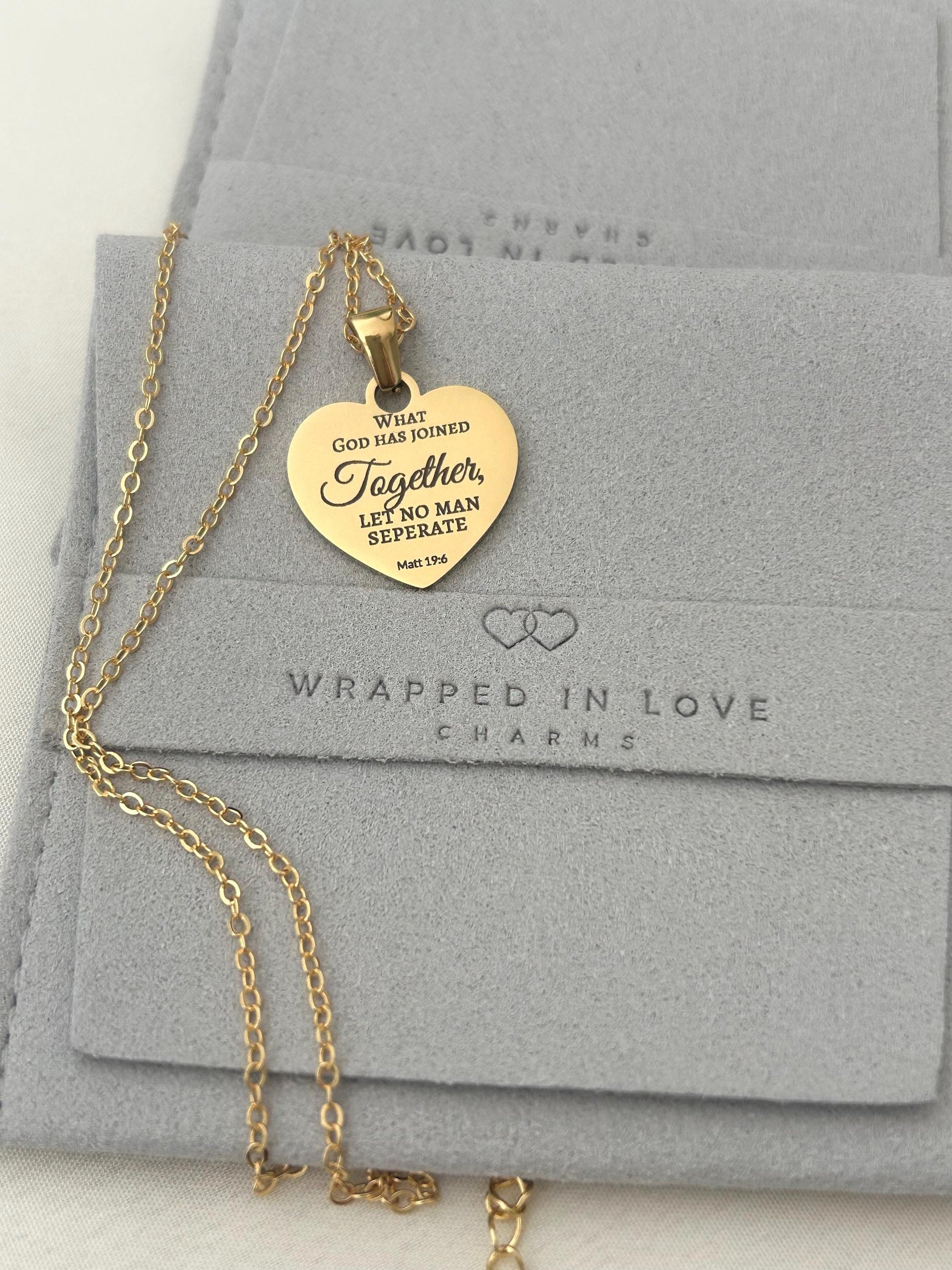 Custom Gold Heart Necklace, What God has joined together Matthew 19:6 Wedding Gift, Christian Minimalist Gifts