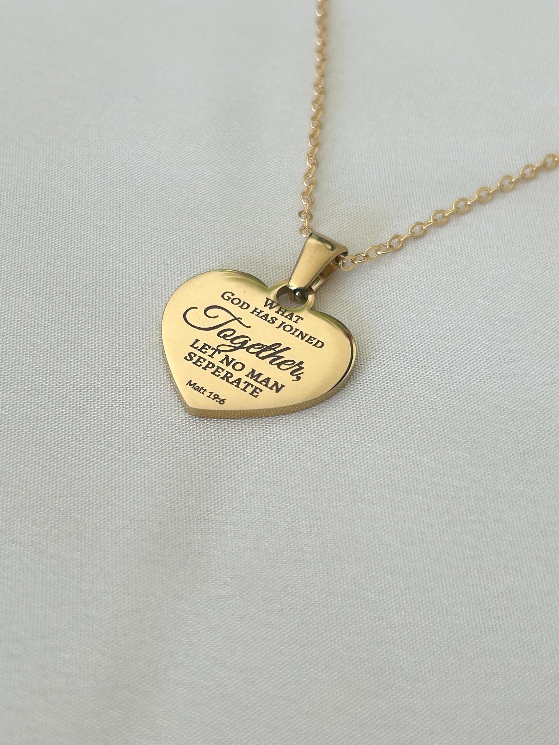 Custom Gold Heart Necklace, What God has joined together Matthew 19:6 Wedding Gift, Christian Minimalist Gifts