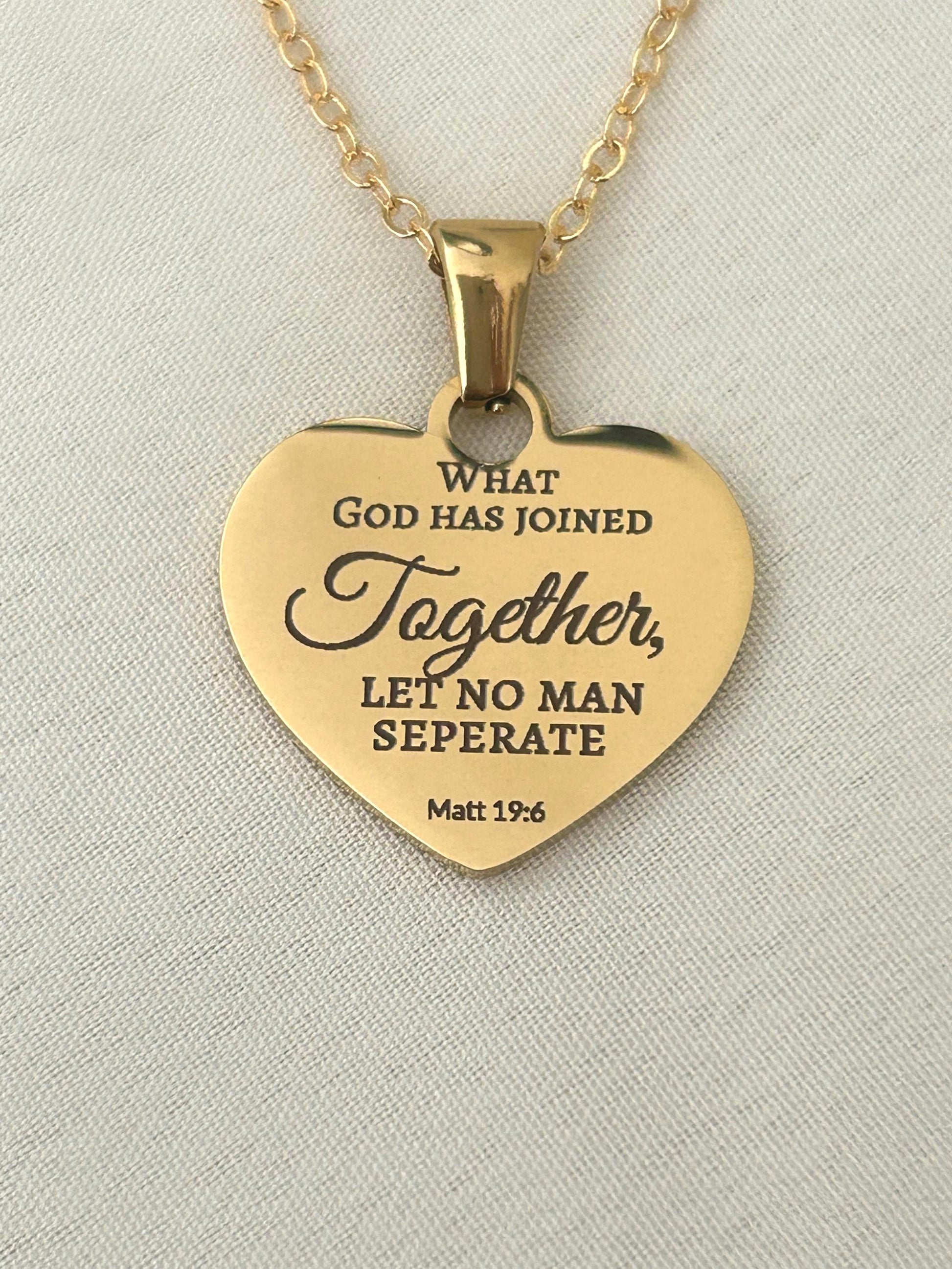 Custom Gold Heart Necklace, What God has joined together Matthew 19:6 Wedding Gift, Christian Minimalist Gifts