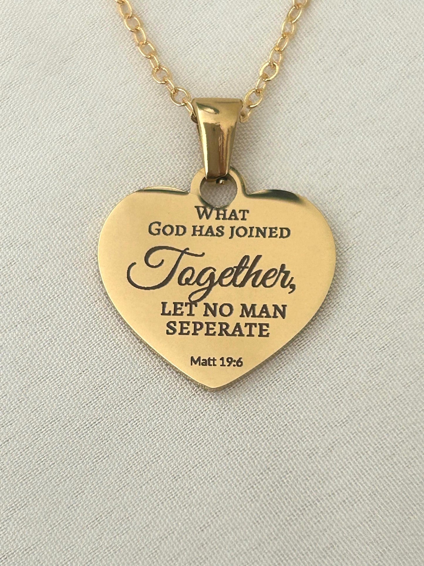 Custom Gold Heart Necklace, What God has joined together Matthew 19:6 Wedding Gift, Christian Minimalist Gifts