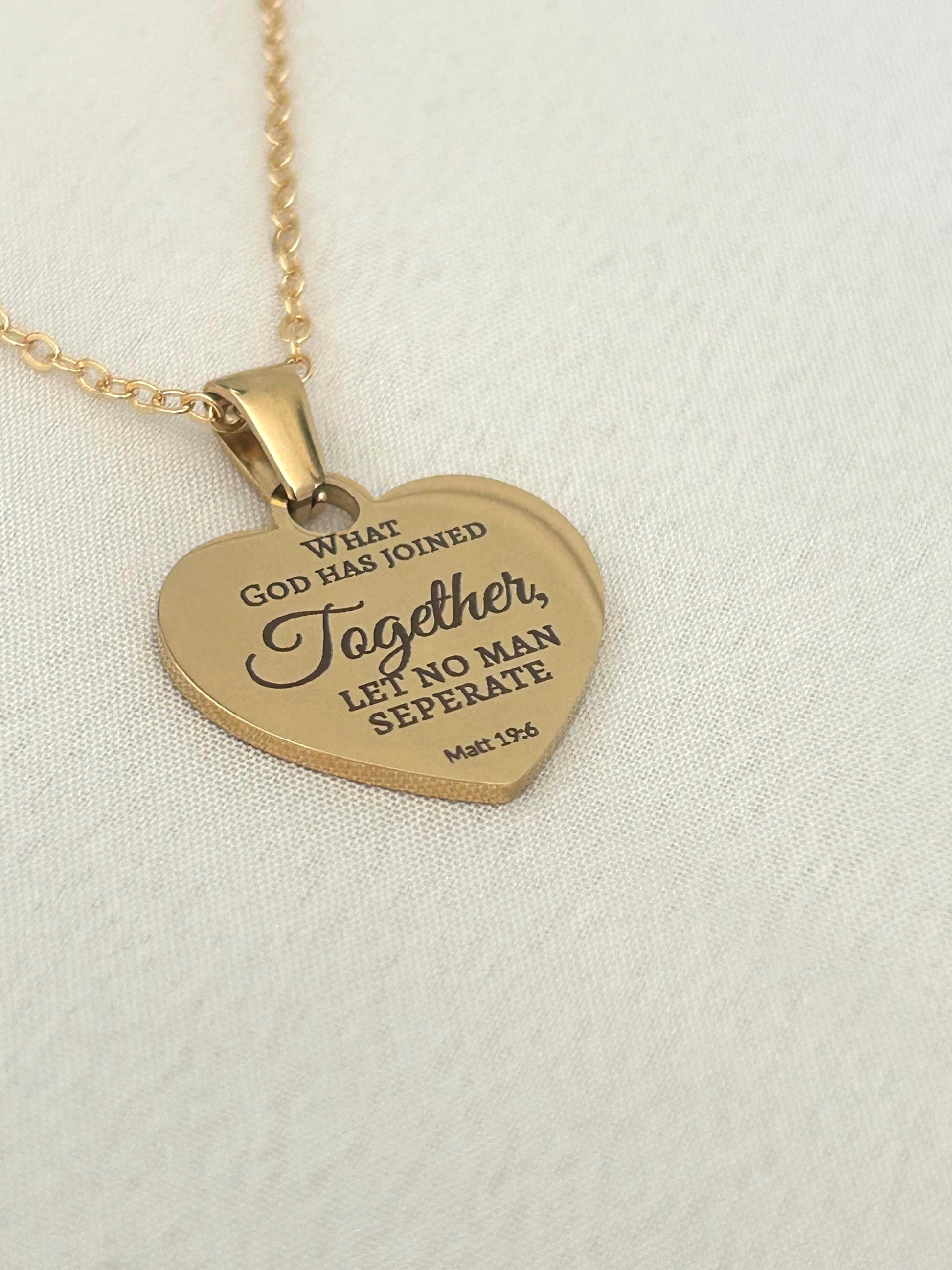Custom Gold Heart Necklace, What God has joined together Matthew 19:6 Wedding Gift, Christian Minimalist Gifts