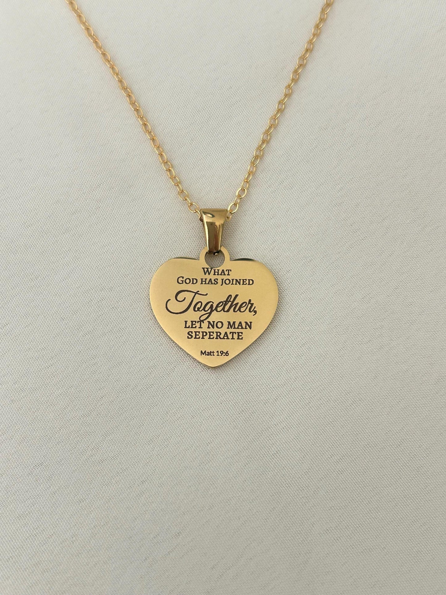 Custom Gold Heart Necklace, What God has joined together Matthew 19:6 Wedding Gift, Christian Minimalist Gifts
