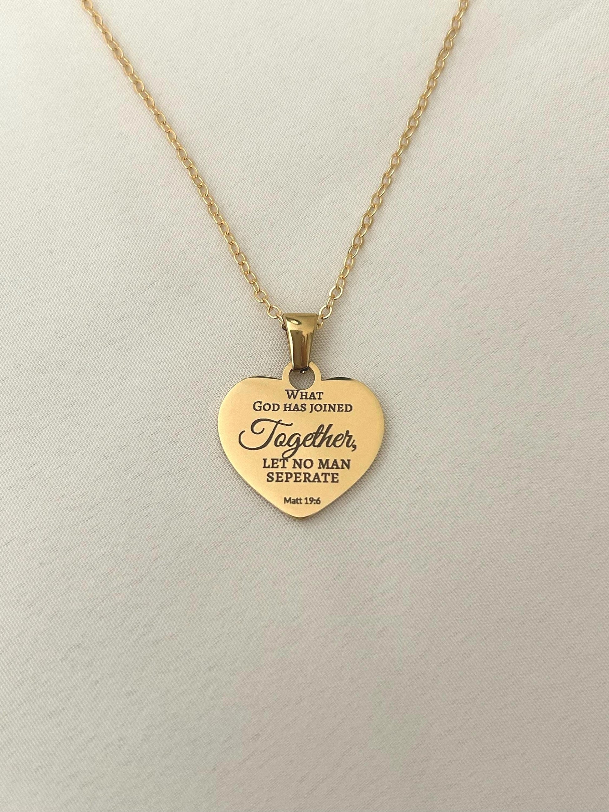 Custom Gold Heart Necklace, What God has joined together Matthew 19:6 Wedding Gift, Christian Minimalist Gifts