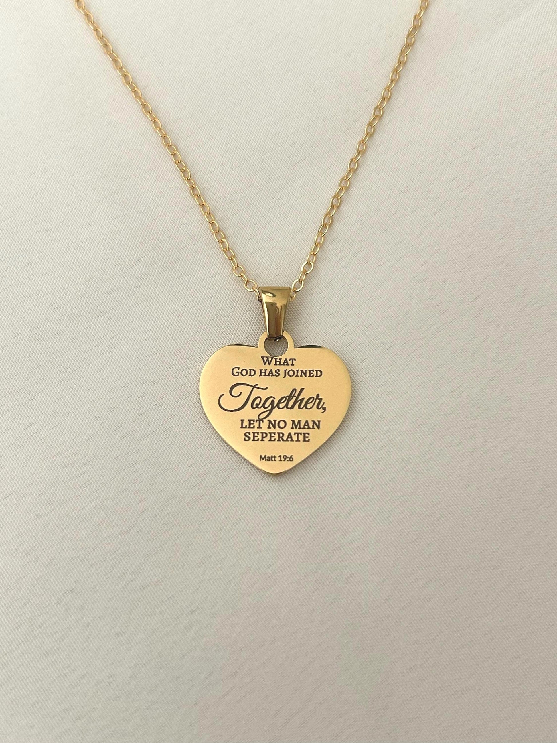 Custom Gold Heart Necklace, What God has joined together Matthew 19:6 Wedding Gift, Christian Minimalist Gifts