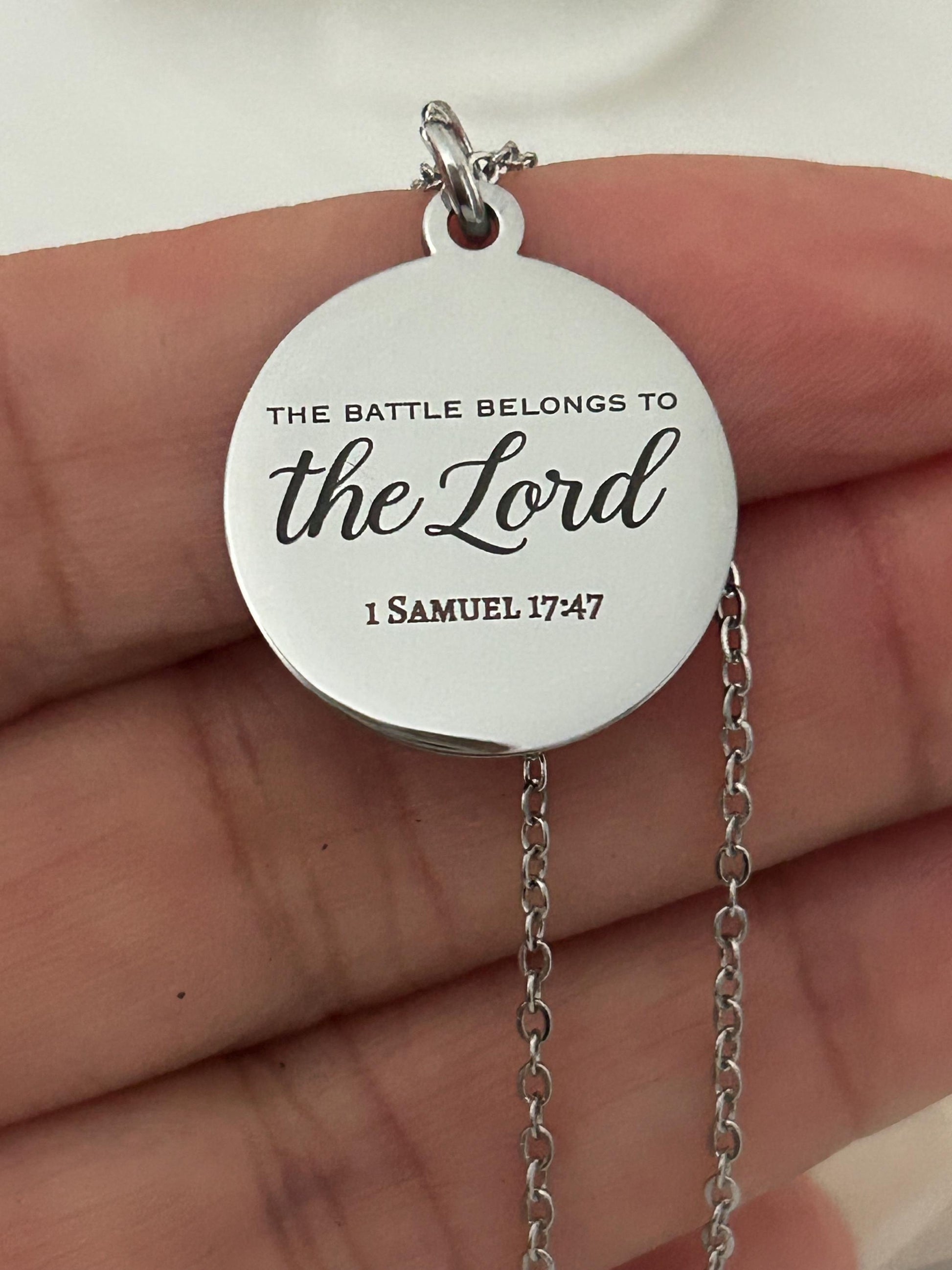 The Battle Belongs to the Lord Necklace, 1 Samuel 17:47 Christian Necklace, Bible Verse Jewelry, Faith Gift for Women, Scripture Pendant