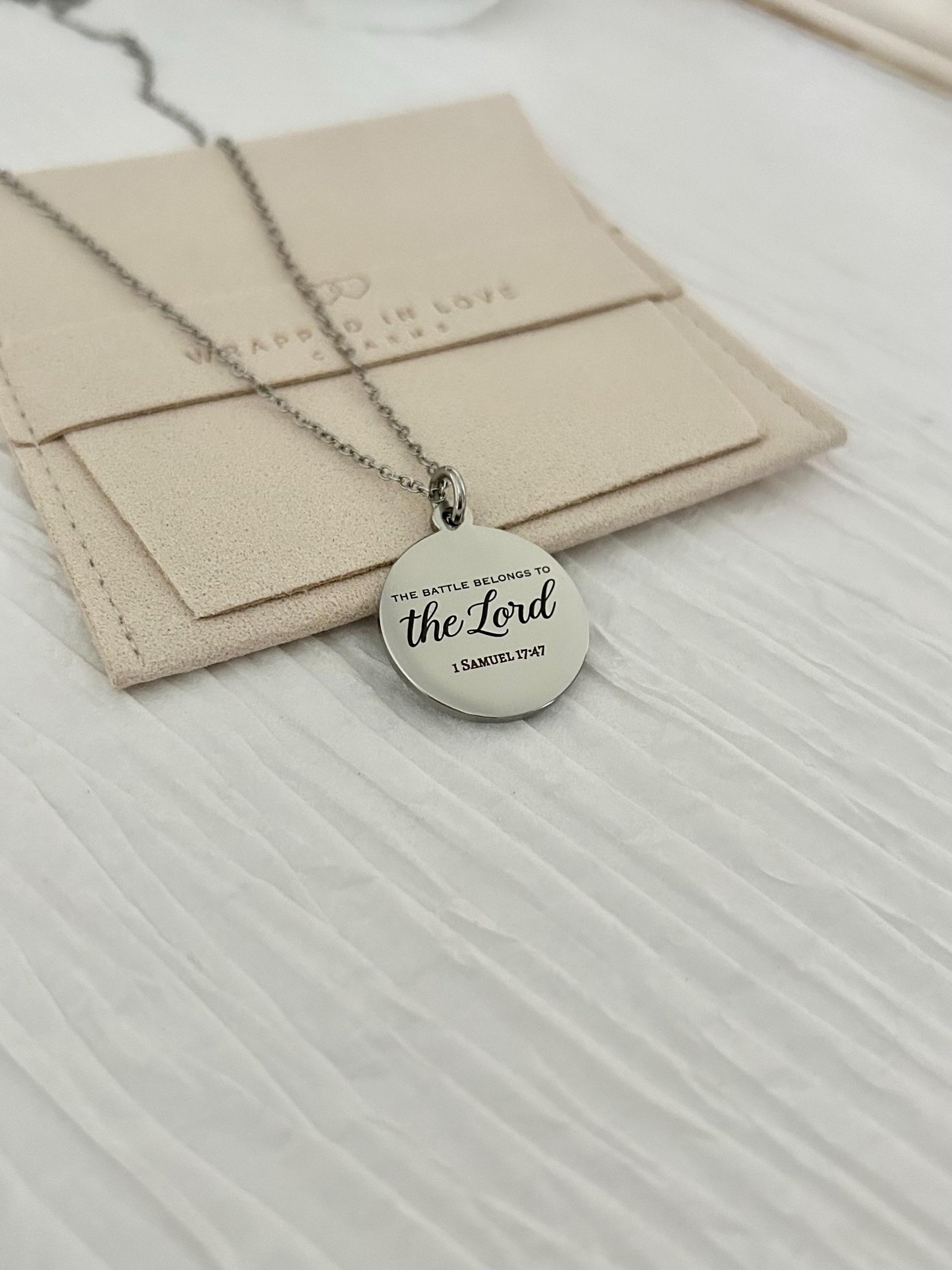 The Battle Belongs to the Lord Necklace, 1 Samuel 17:47 Christian Necklace, Bible Verse Jewelry, Faith Gift for Women, Scripture Pendant