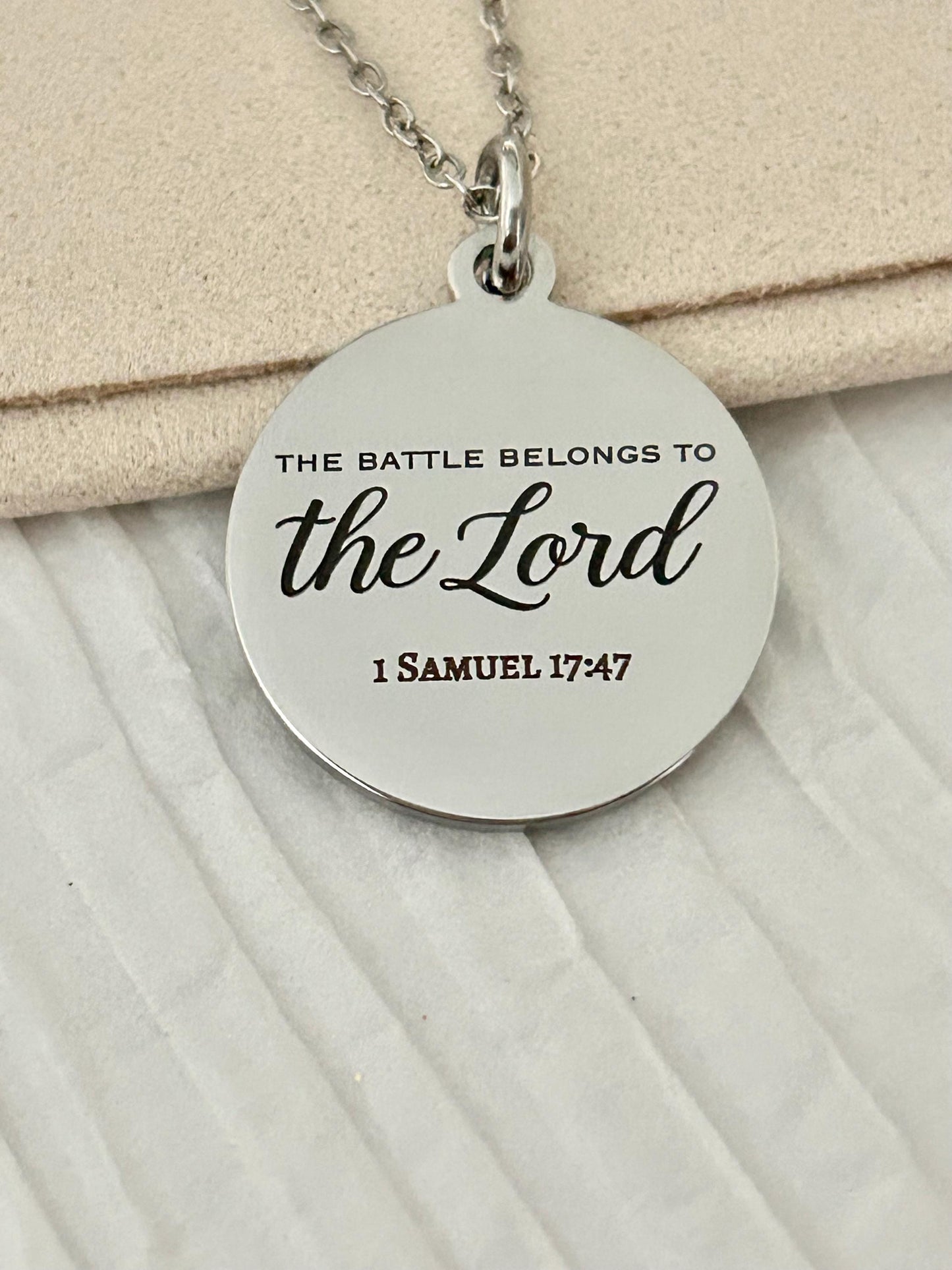 The Battle Belongs to the Lord Necklace, 1 Samuel 17:47 Christian Necklace, Bible Verse Jewelry, Faith Gift for Women, Scripture Pendant