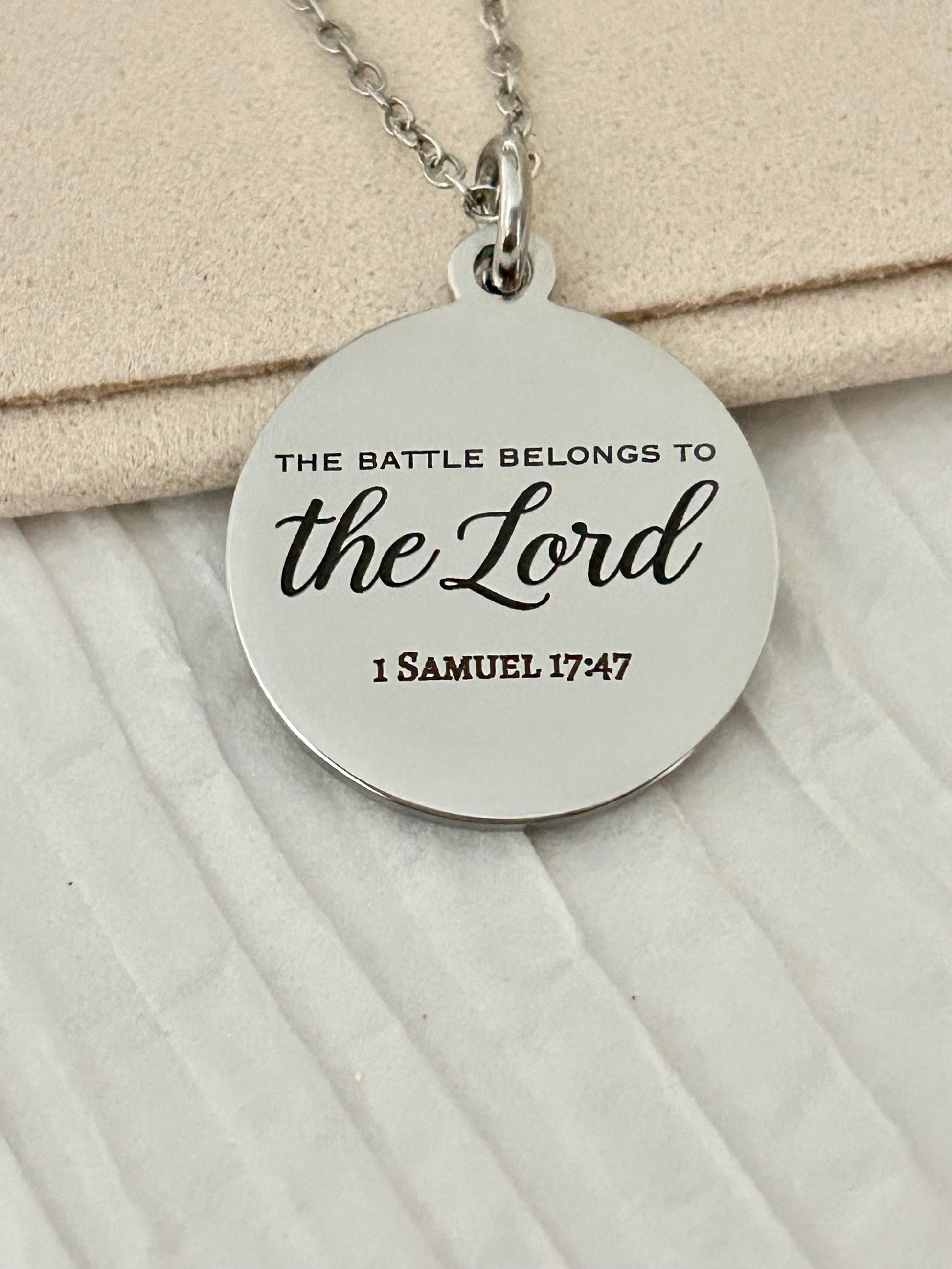 The Battle Belongs to the Lord Necklace, 1 Samuel 17:47 Christian Necklace, Bible Verse Jewelry, Faith Gift for Women, Scripture Pendant