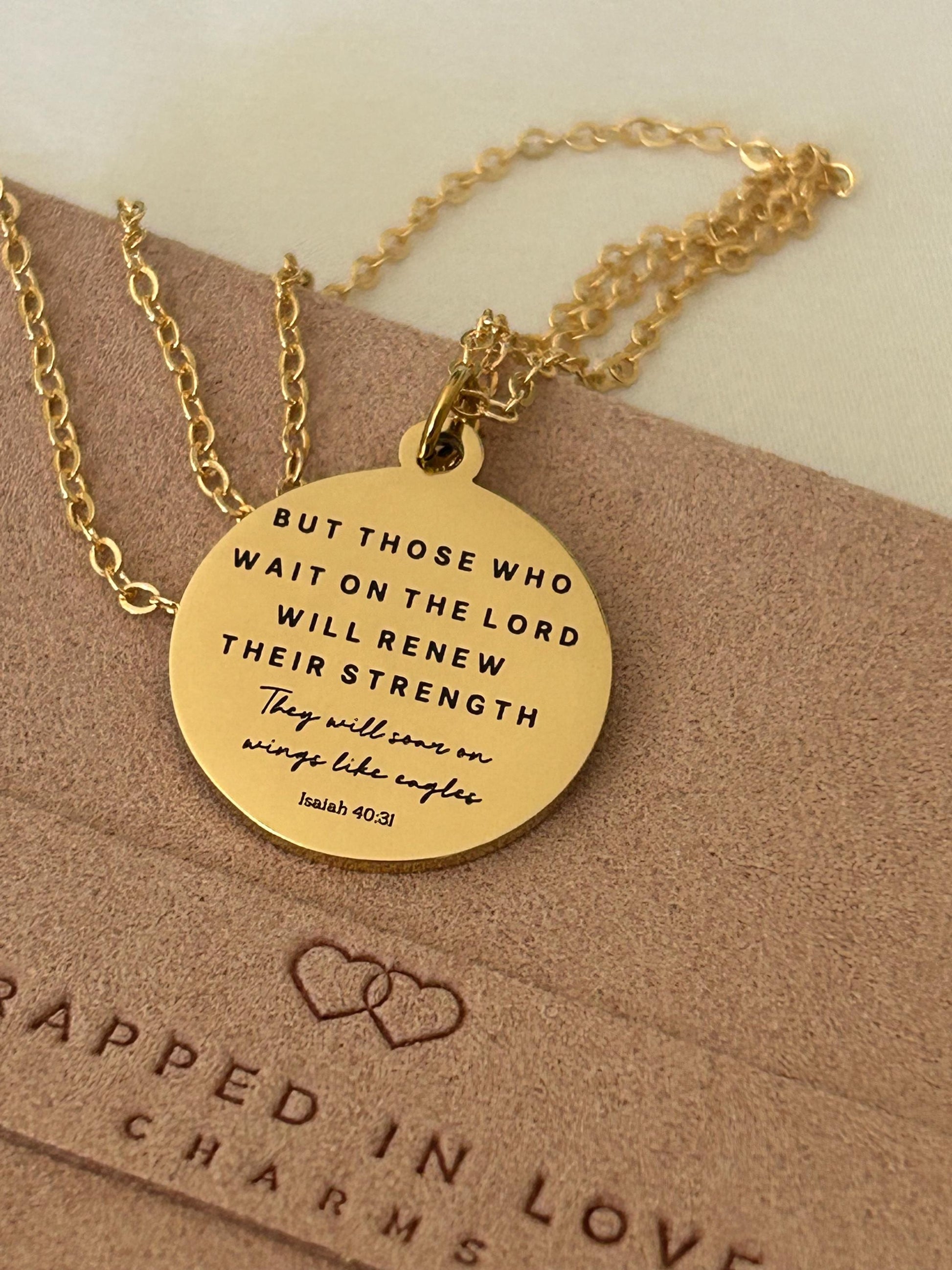 Isaiah 40:31 But Those who wait on The Lord Bible Verse Necklace, Christian Scripture Jewelry