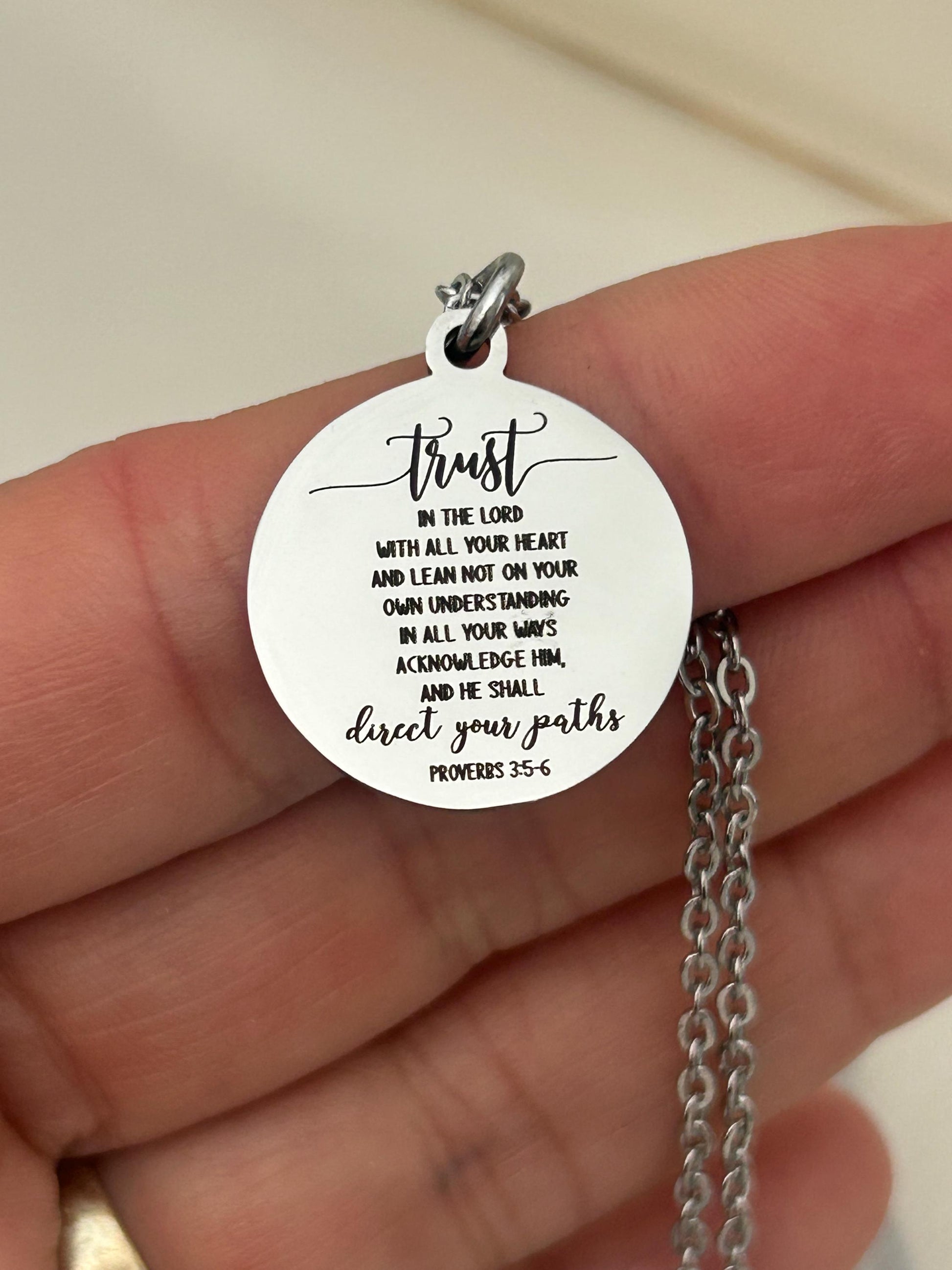 Trust in the Lord Necklace Proverbs 3:5 | Christian Scripture Necklace | Faith Jewelry Gift for Her