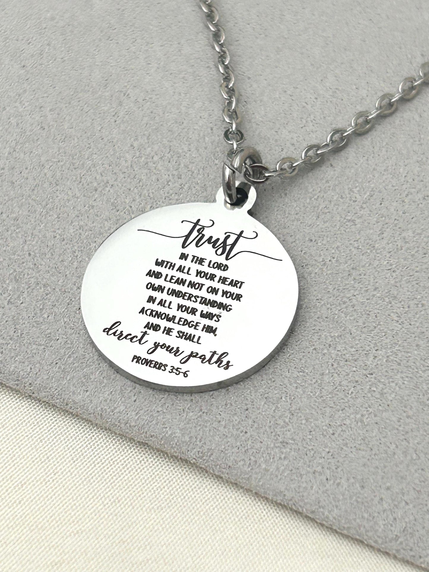Trust in the Lord Necklace Proverbs 3:5 | Christian Scripture Necklace | Faith Jewelry Gift for Her