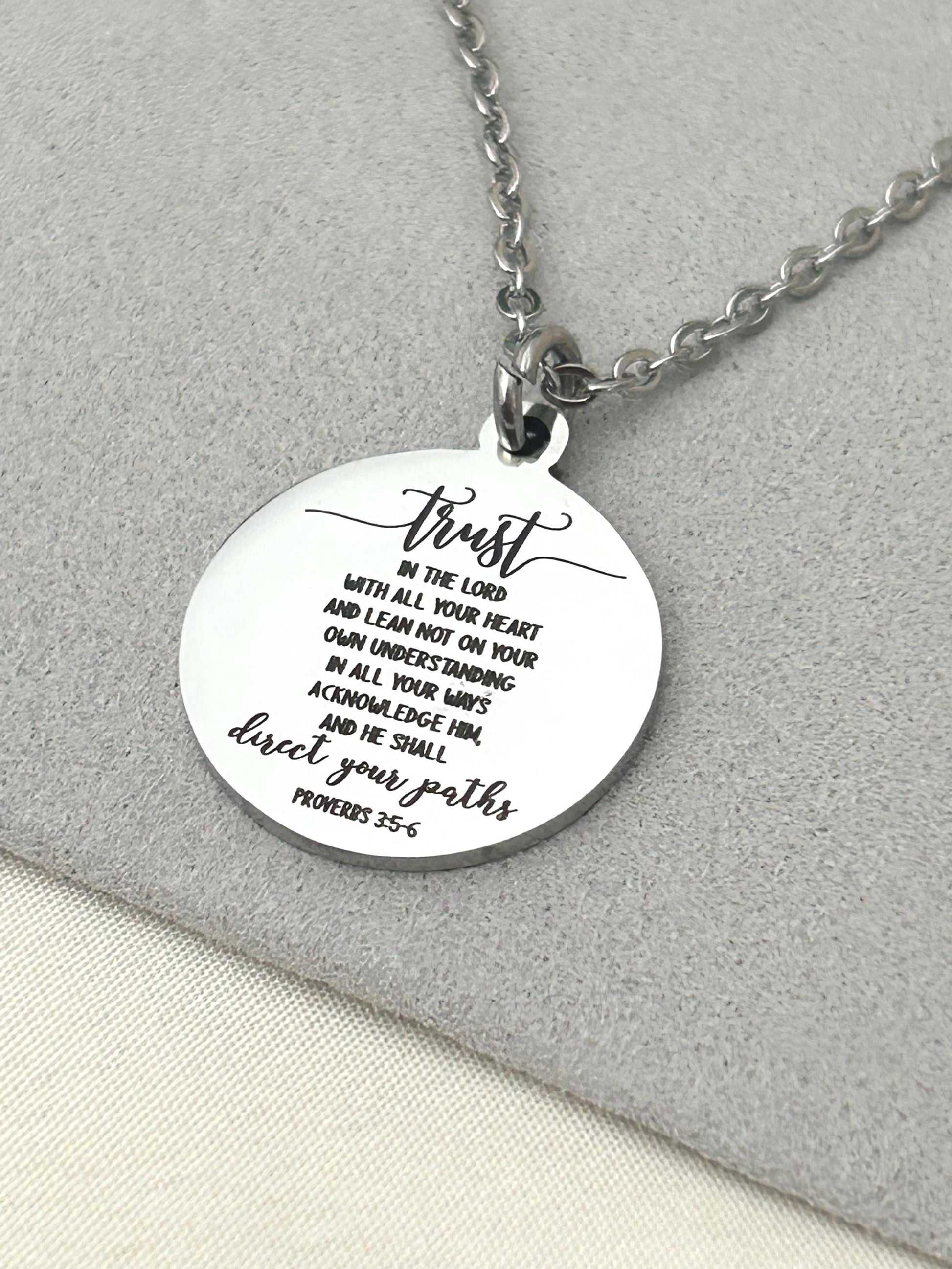 Trust in the Lord Necklace Proverbs 3:5 | Christian Scripture Necklace | Faith Jewelry Gift for Her