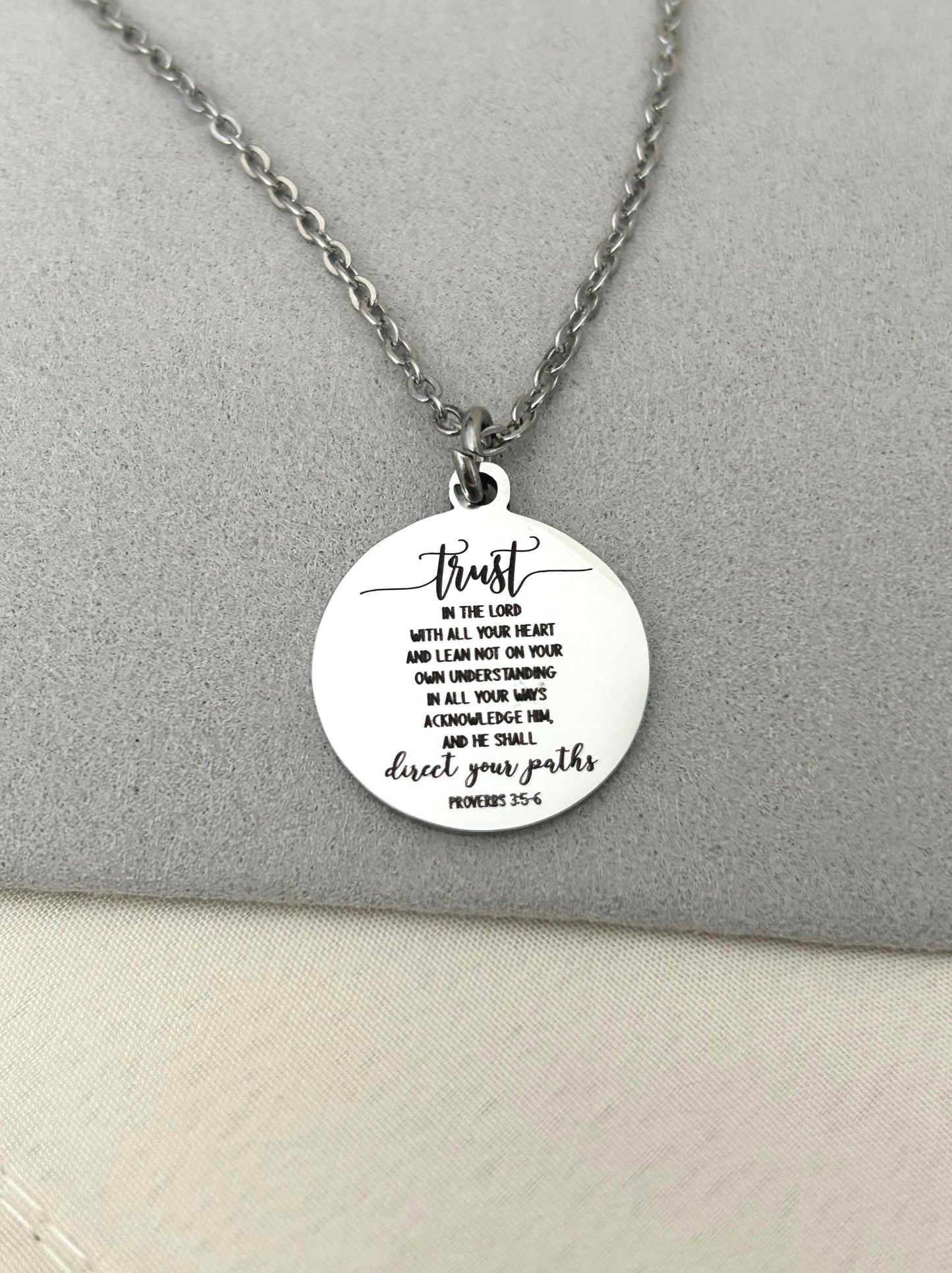 Trust in the Lord Necklace Proverbs 3:5 | Christian Scripture Necklace | Faith Jewelry Gift for Her