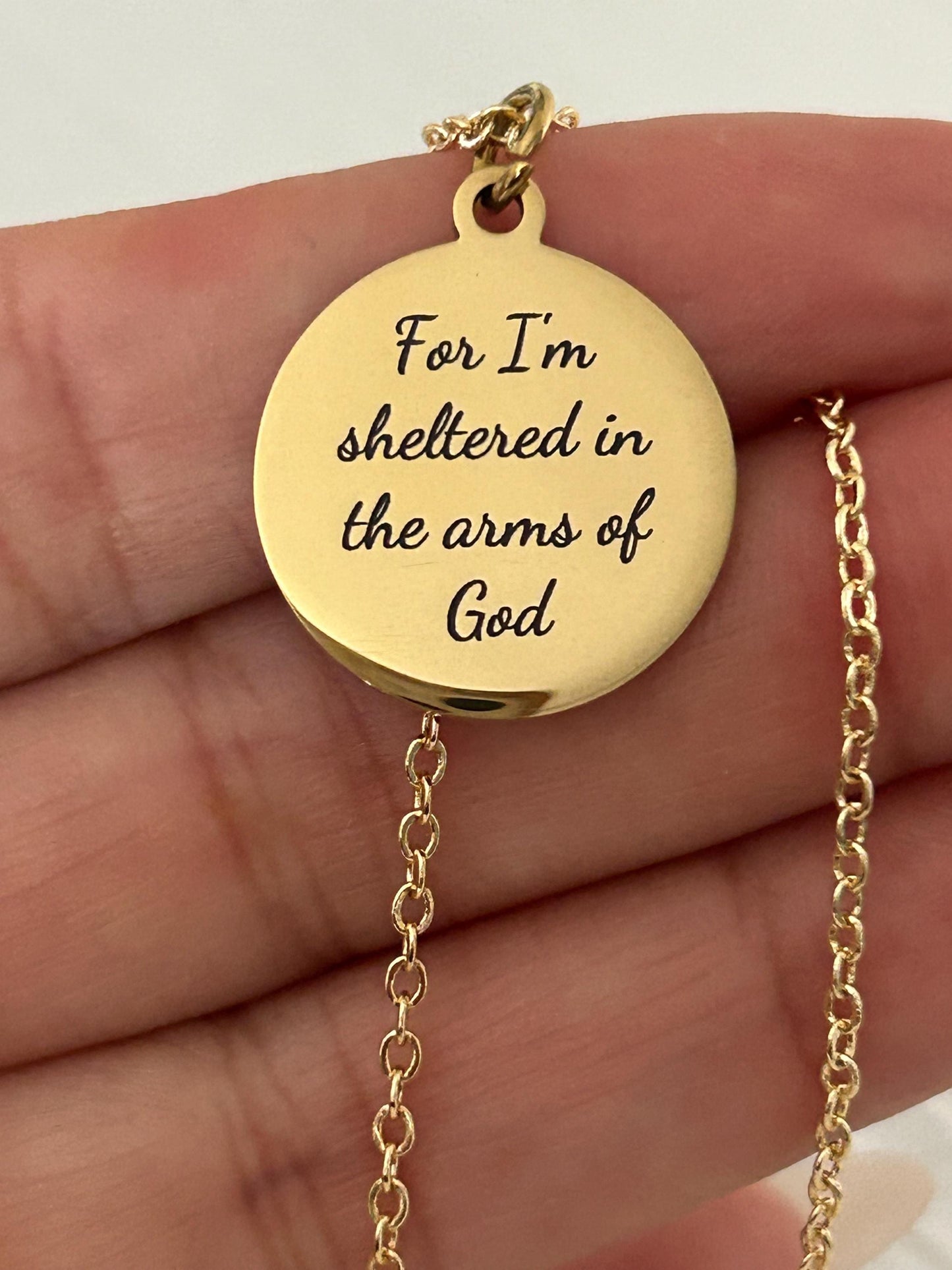 For I Am Sheltered in the Arms of God Necklace, Christian Necklace, Faith Jewelry, Sympathy Gift, Memorial Jewelry, Religious Comfort Gift