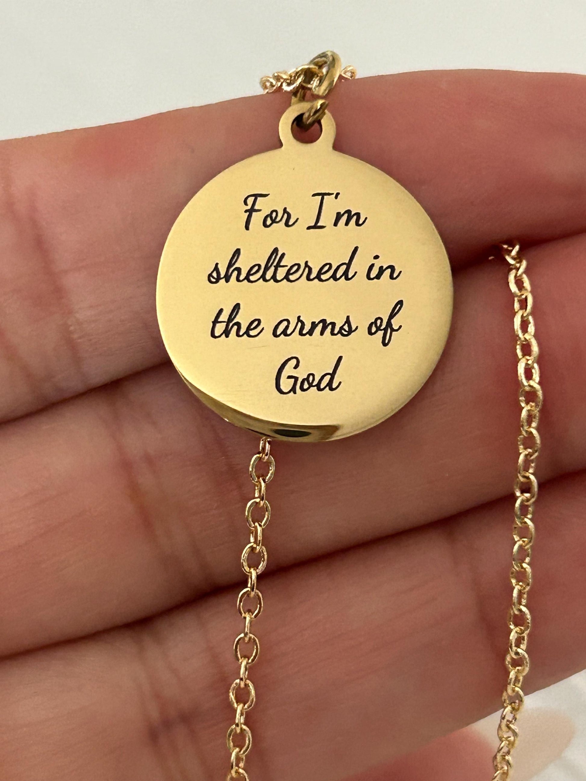 For I Am Sheltered in the Arms of God Necklace, Christian Necklace, Faith Jewelry, Sympathy Gift, Memorial Jewelry, Religious Comfort Gift