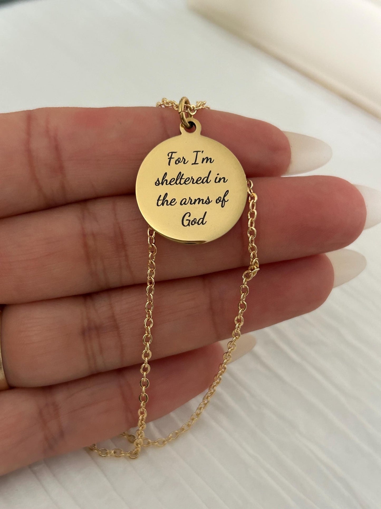 For I Am Sheltered in the Arms of God Necklace, Christian Necklace, Faith Jewelry, Sympathy Gift, Memorial Jewelry, Religious Comfort Gift