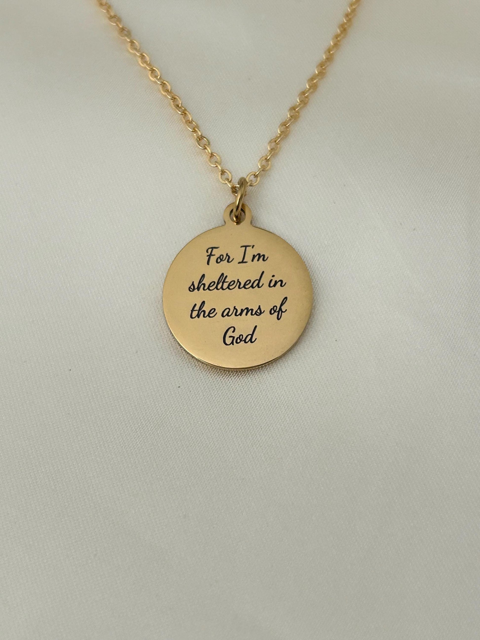 For I Am Sheltered in the Arms of God Necklace, Christian Necklace, Faith Jewelry, Sympathy Gift, Memorial Jewelry, Religious Comfort Gift