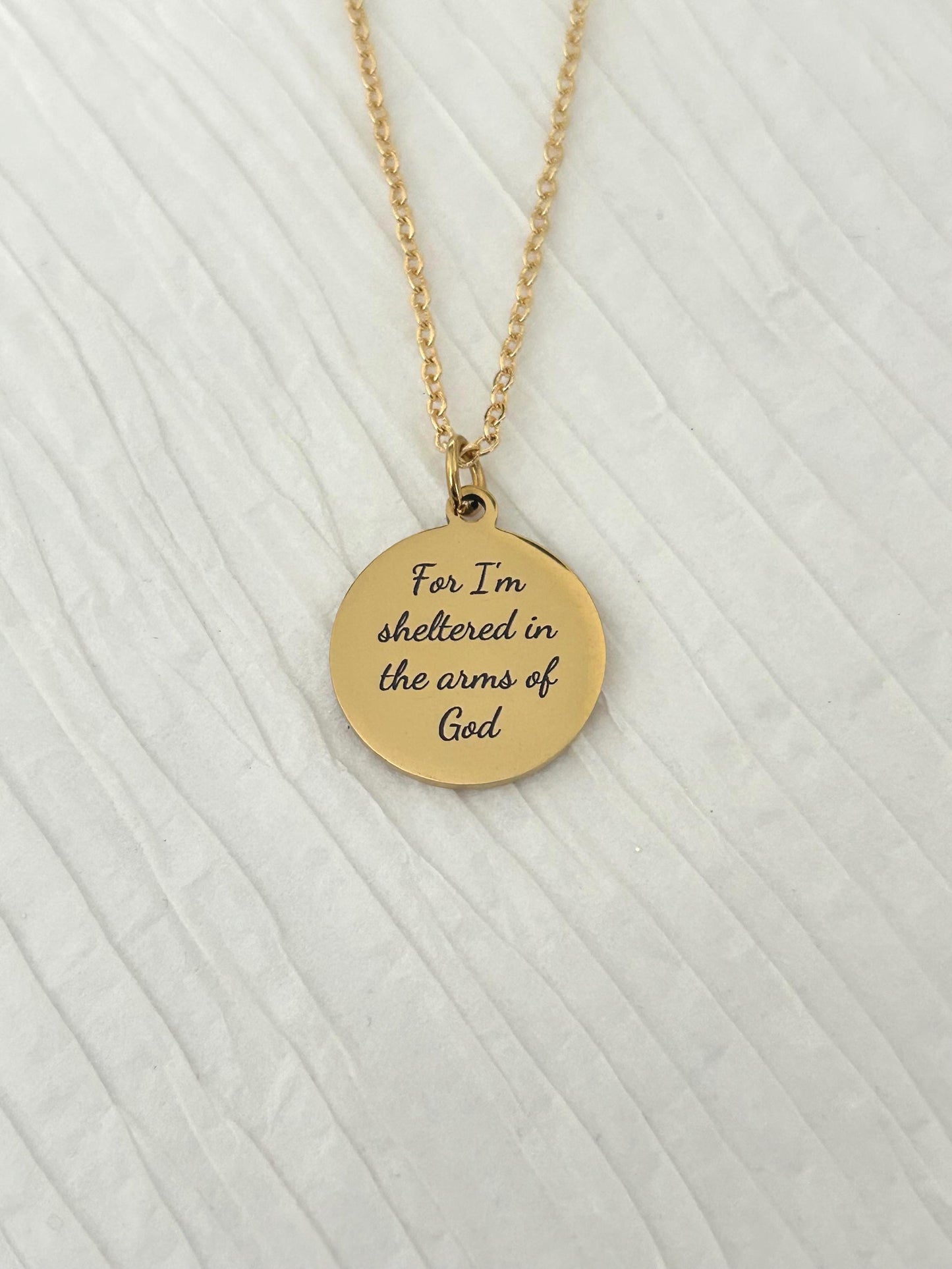 For I Am Sheltered in the Arms of God Necklace, Christian Necklace, Faith Jewelry, Sympathy Gift, Memorial Jewelry, Religious Comfort Gift