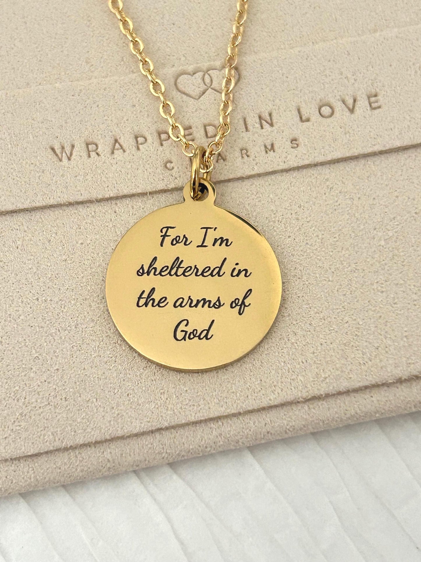 For I Am Sheltered in the Arms of God Necklace, Christian Necklace, Faith Jewelry, Sympathy Gift, Memorial Jewelry, Religious Comfort Gift