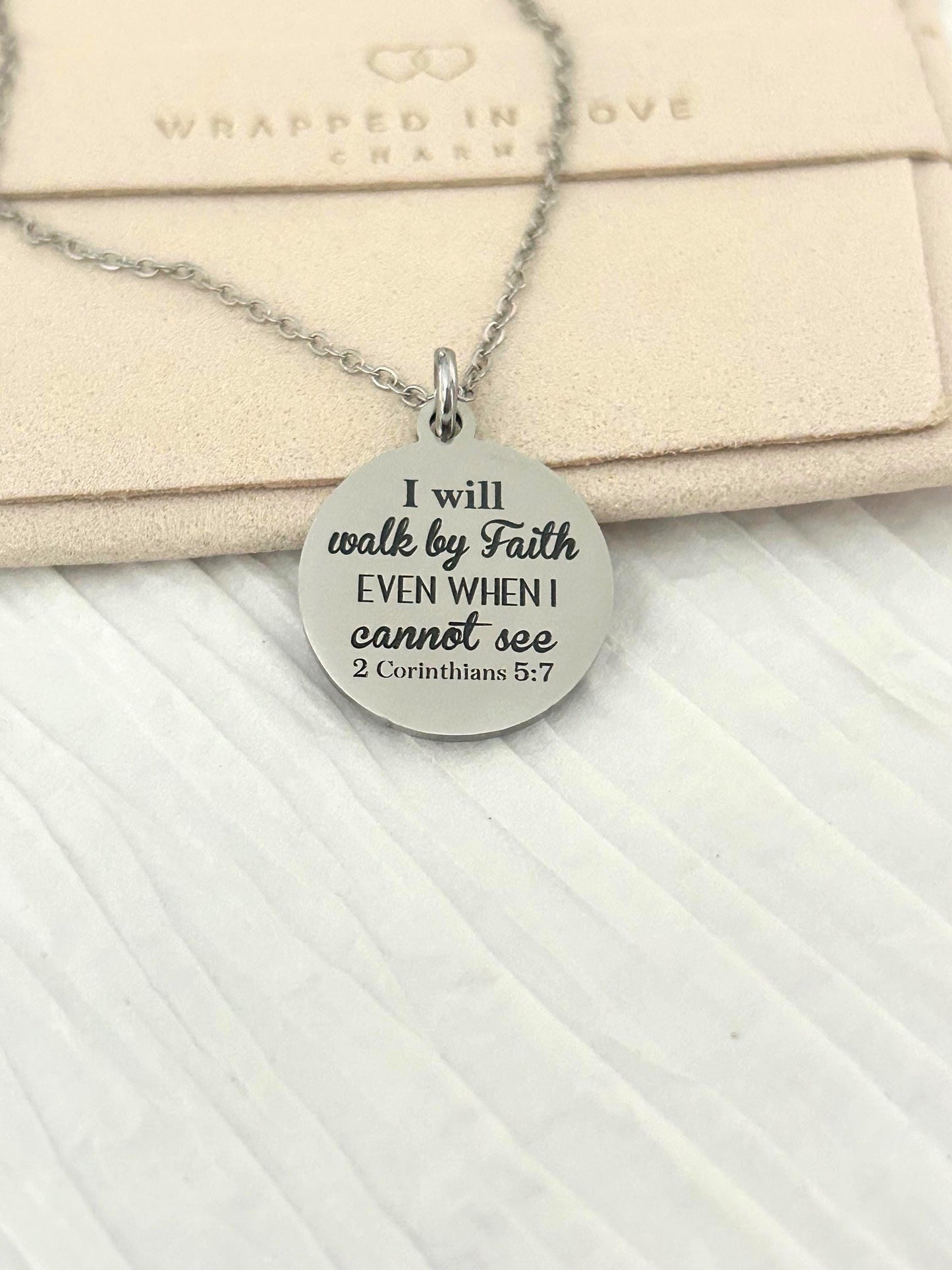 Walk by faith Bible Verse Necklace, 2 Corinthians 5:7, Christian Gifts, Faith Jewelry, Personalized Necklace, Engraved Scripture Necklace