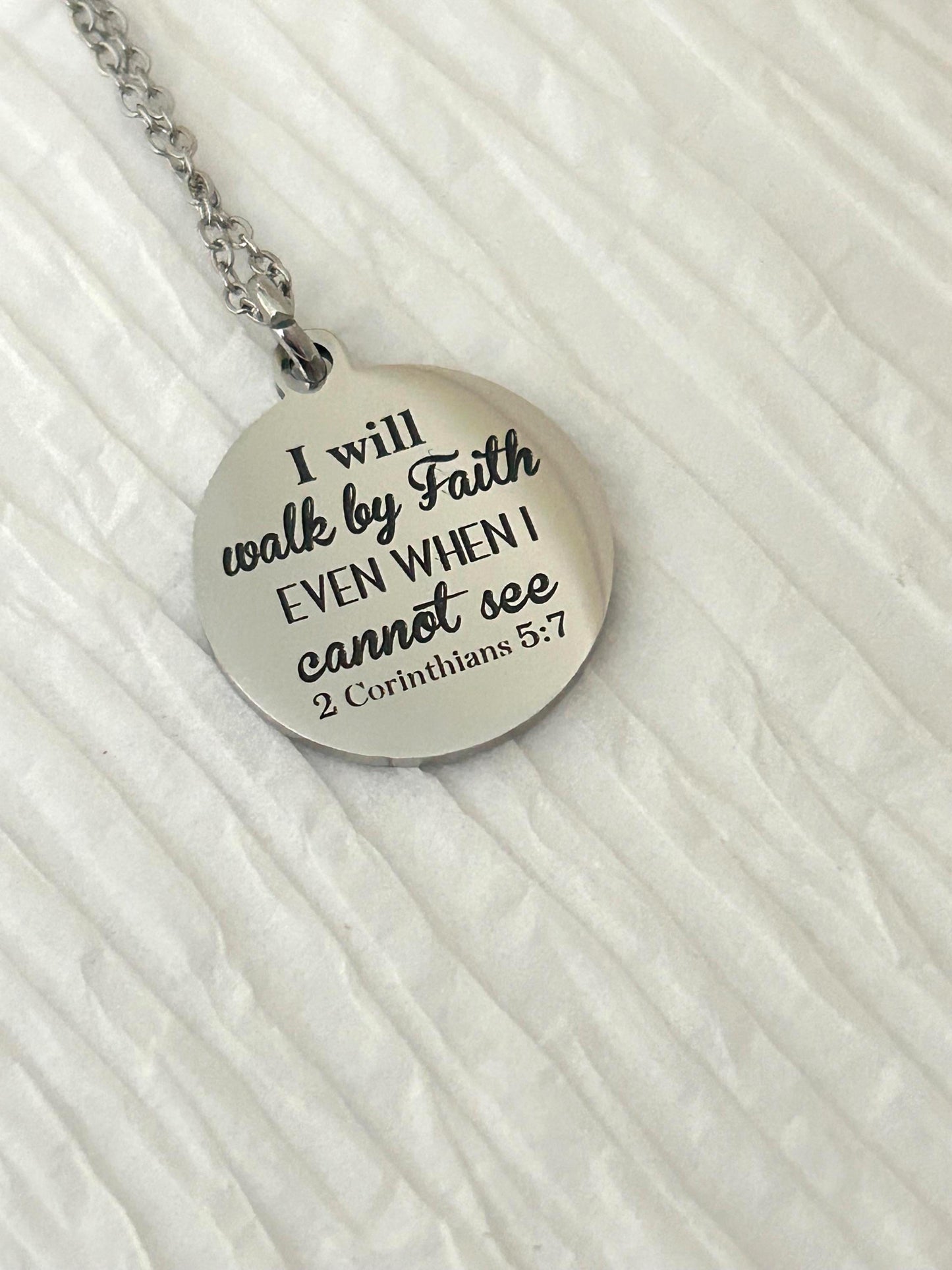 Walk by faith Bible Verse Necklace, 2 Corinthians 5:7, Christian Gifts, Faith Jewelry, Personalized Necklace, Engraved Scripture Necklace