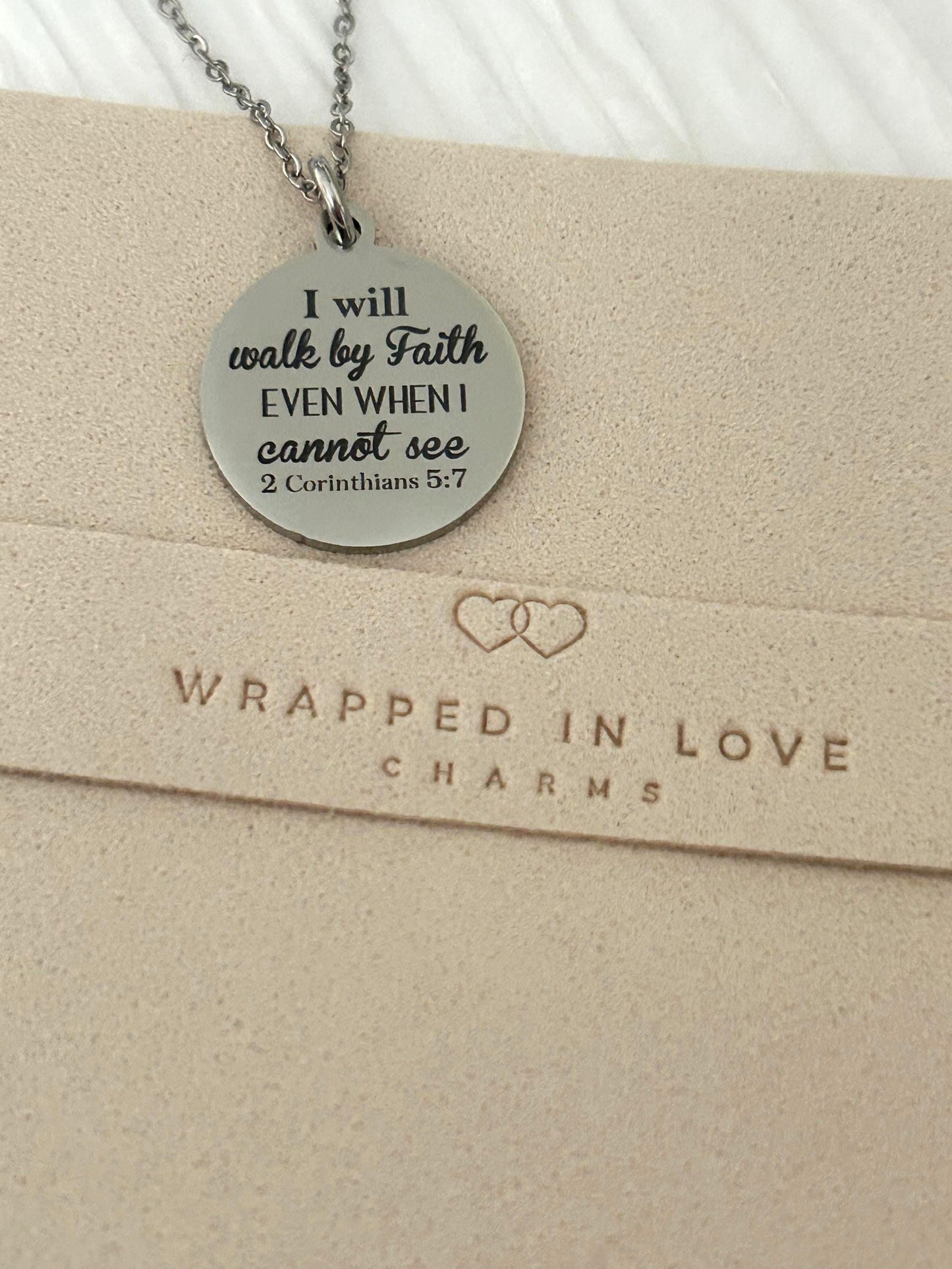 Walk by faith Bible Verse Necklace, 2 Corinthians 5:7, Christian Gifts, Faith Jewelry, Personalized Necklace, Engraved Scripture Necklace