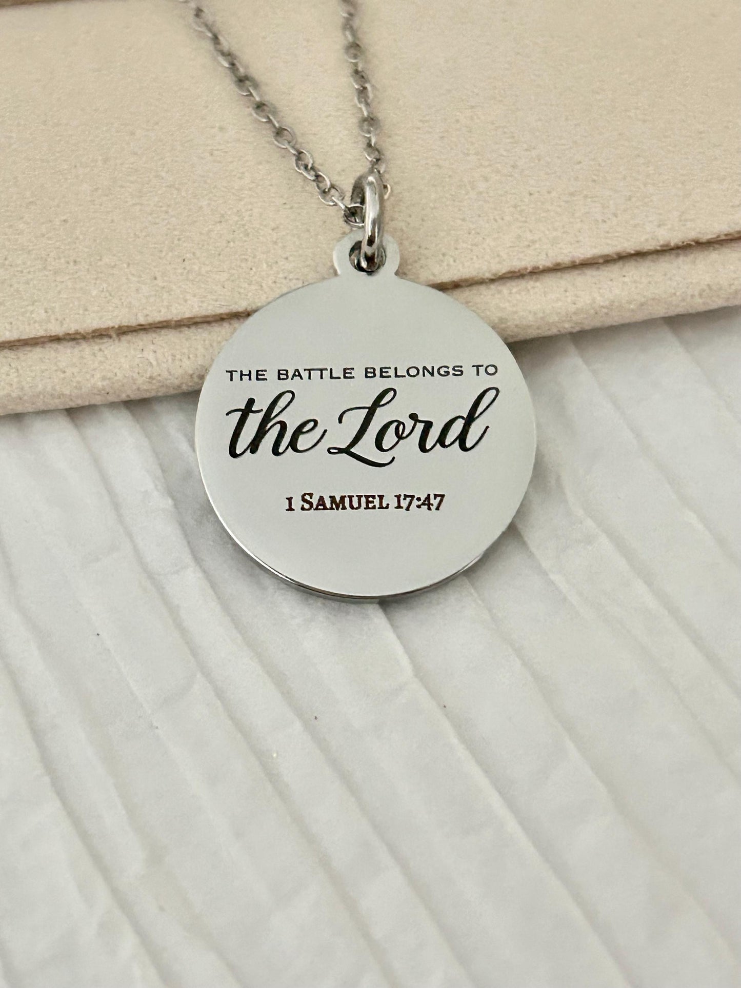 The Battle Belongs to the Lord Necklace, 1 Samuel 17:47 Christian Necklace, Bible Verse Jewelry, Faith Gift for Women, Scripture Pendant