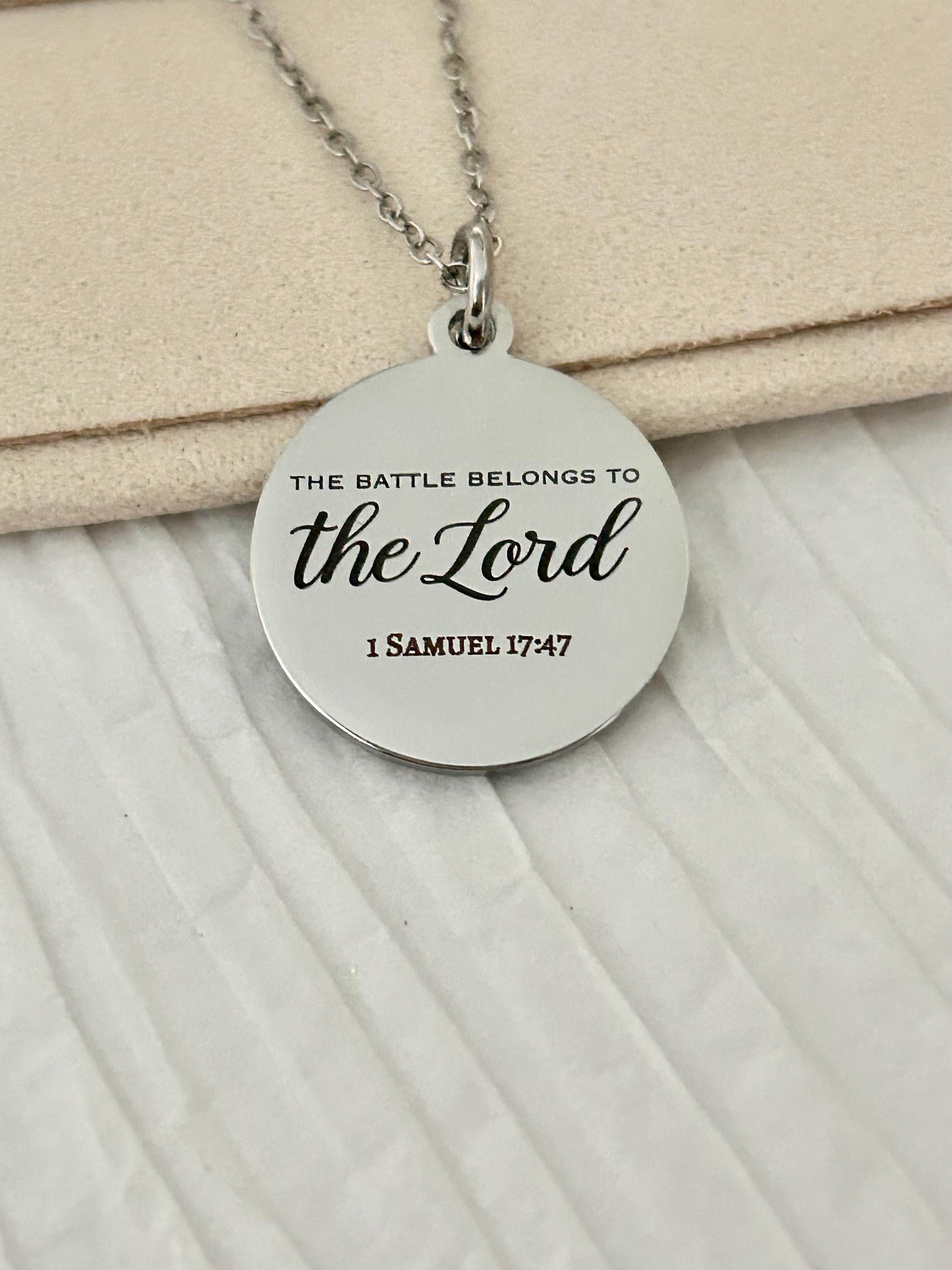 The Battle Belongs to the Lord Necklace, 1 Samuel 17:47 Christian Necklace, Bible Verse Jewelry, Faith Gift for Women, Scripture Pendant