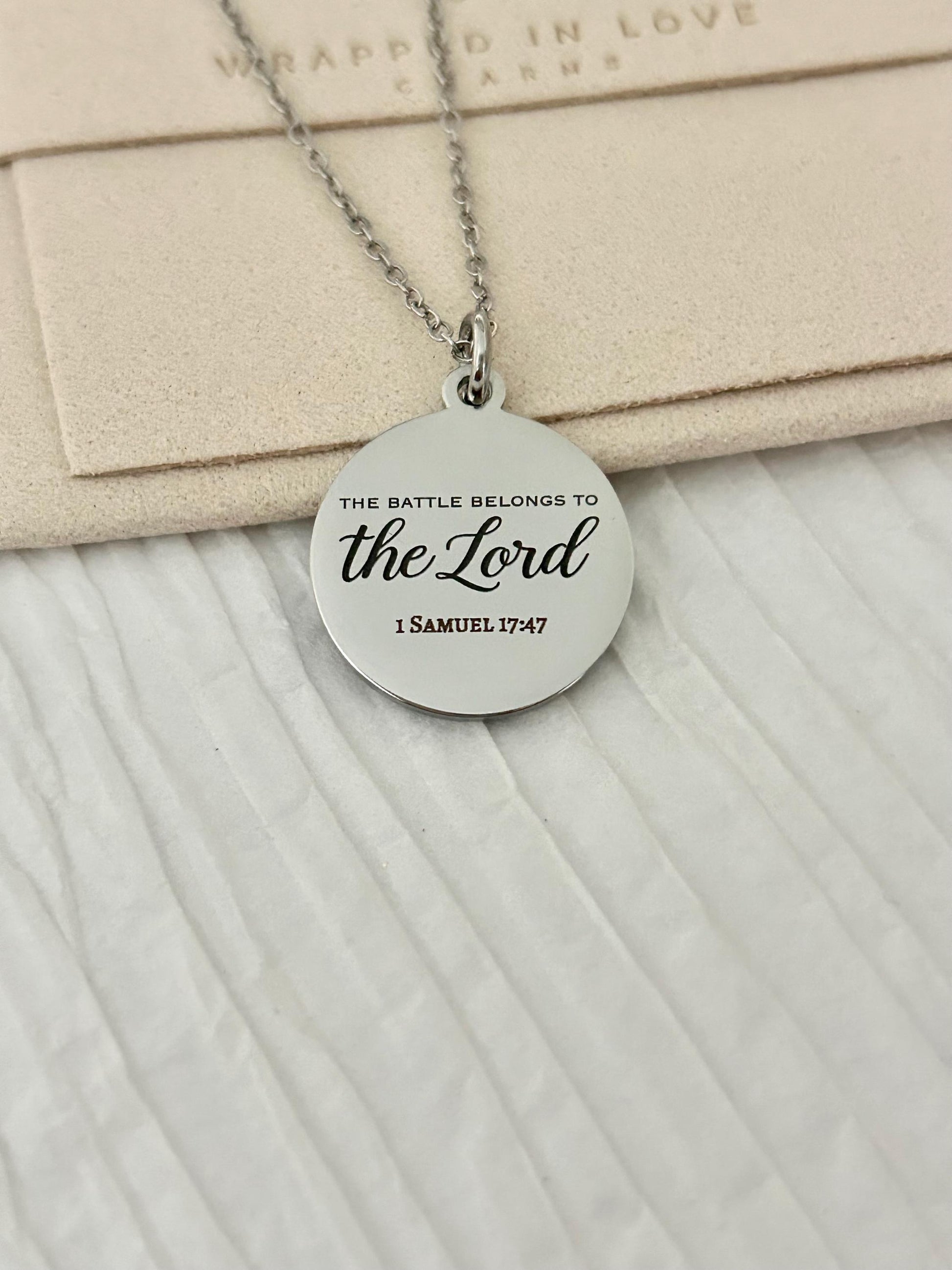 The Battle Belongs to the Lord Necklace, 1 Samuel 17:47 Christian Necklace, Bible Verse Jewelry, Faith Gift for Women, Scripture Pendant