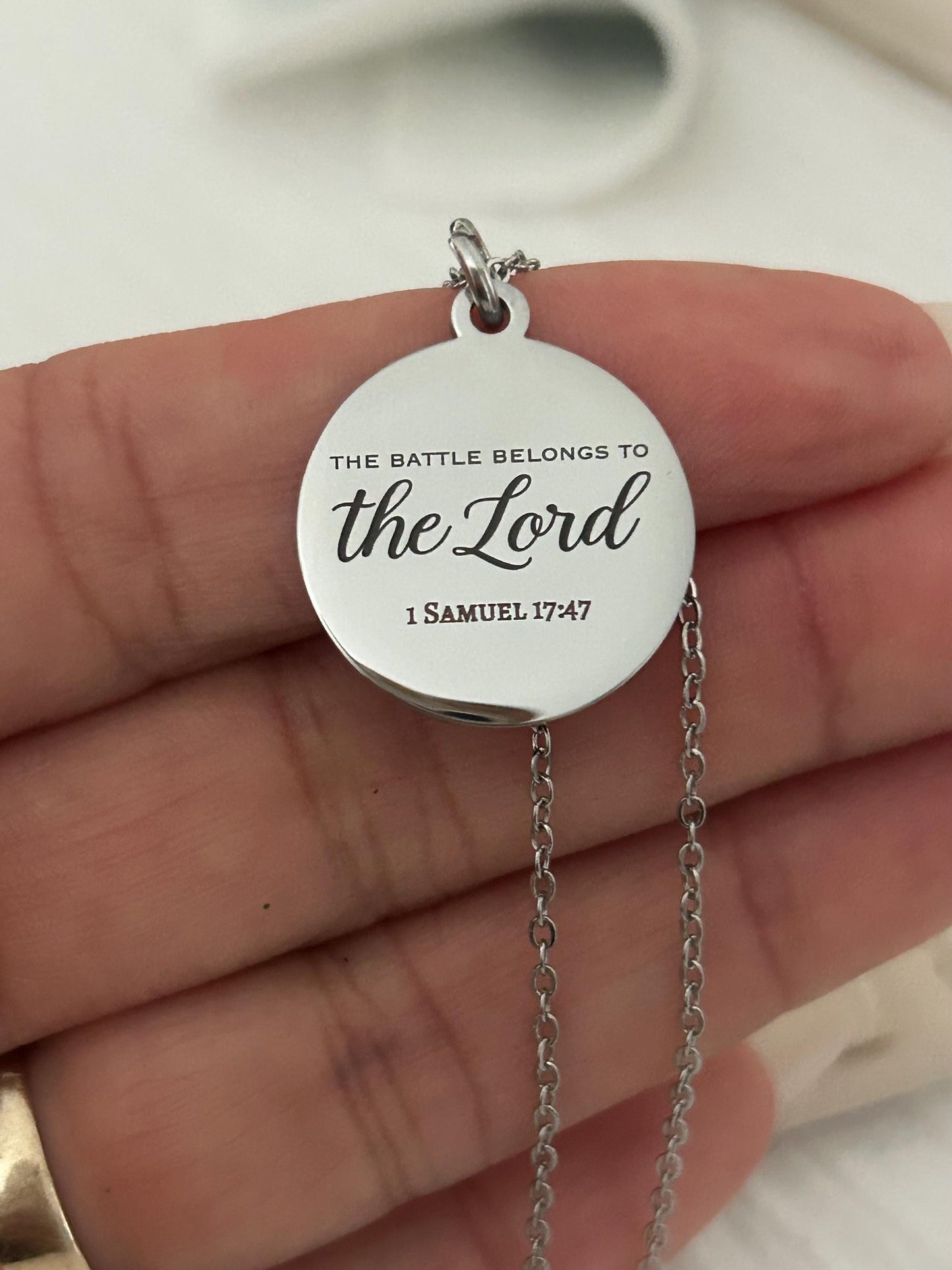 The Battle Belongs to the Lord Necklace, 1 Samuel 17:47 Christian Necklace, Bible Verse Jewelry, Faith Gift for Women, Scripture Pendant