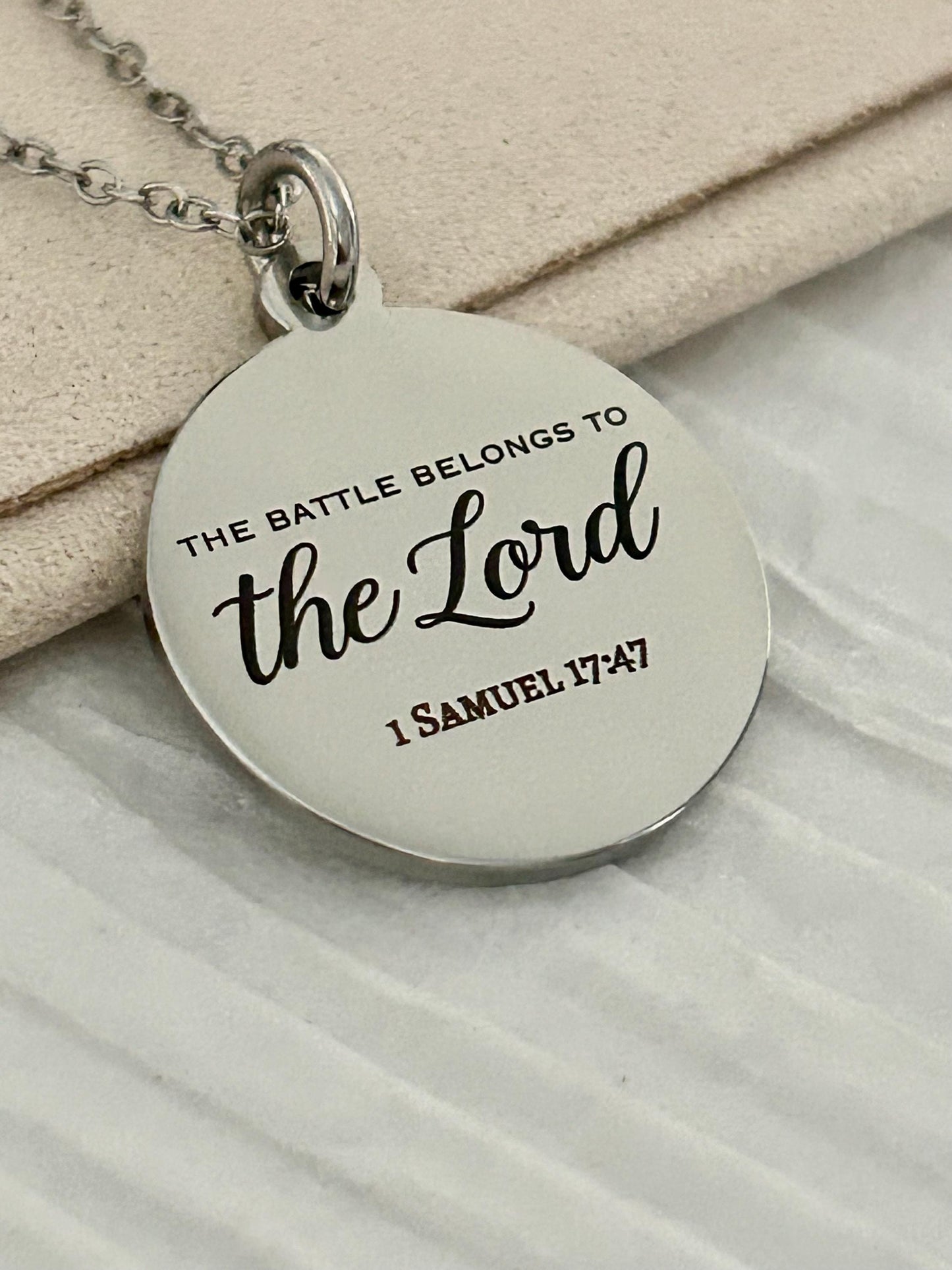 The Battle Belongs to the Lord Necklace, 1 Samuel 17:47 Christian Necklace, Bible Verse Jewelry, Faith Gift for Women, Scripture Pendant