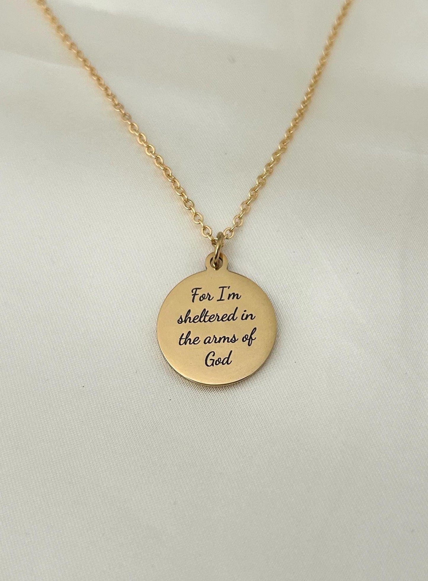 For I Am Sheltered in the Arms of God Necklace, Christian Necklace, Faith Jewelry, Sympathy Gift, Memorial Jewelry, Religious Comfort Gift