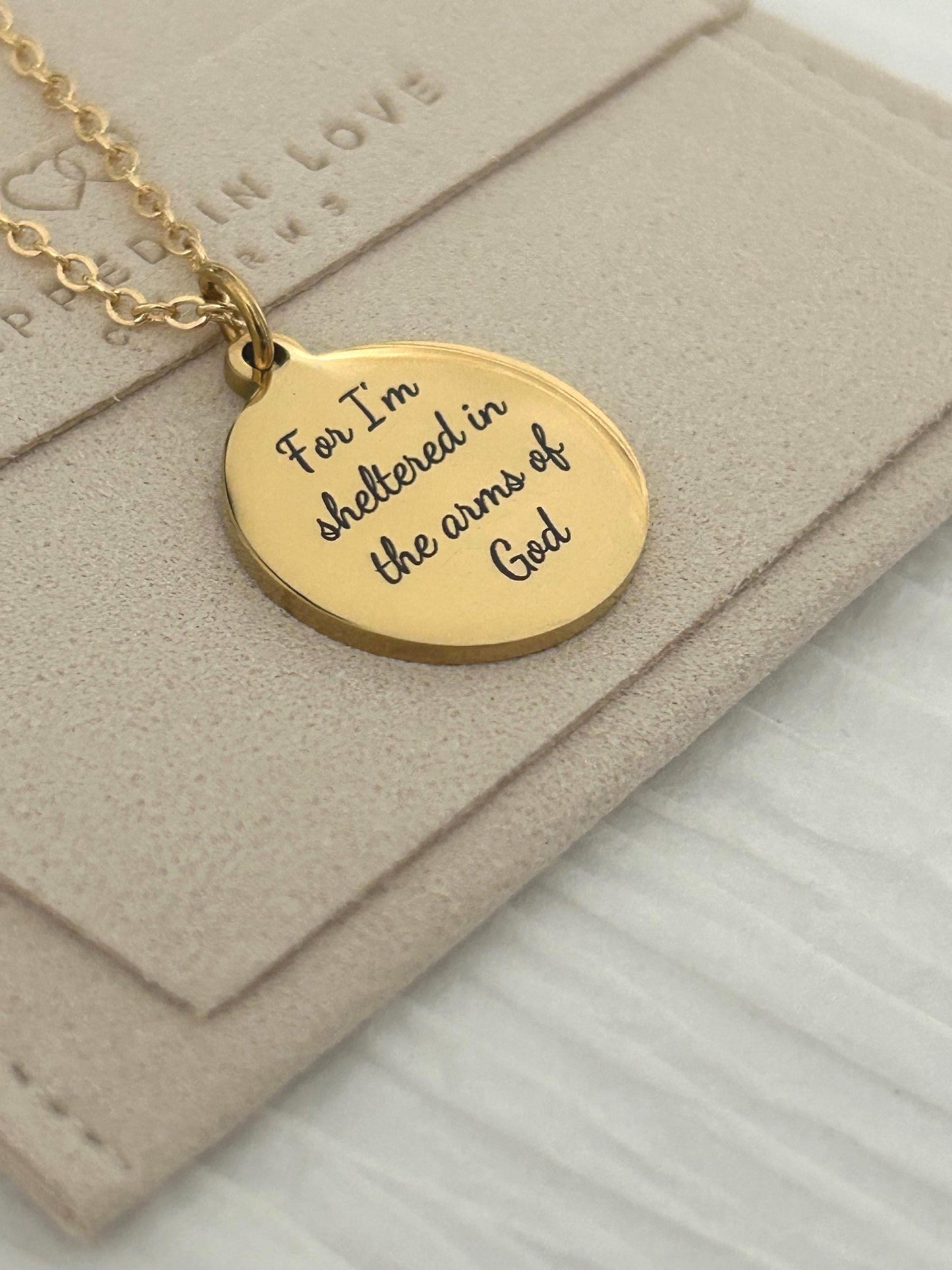 For I Am Sheltered in the Arms of God Necklace, Christian Necklace, Faith Jewelry, Sympathy Gift, Memorial Jewelry, Religious Comfort Gift