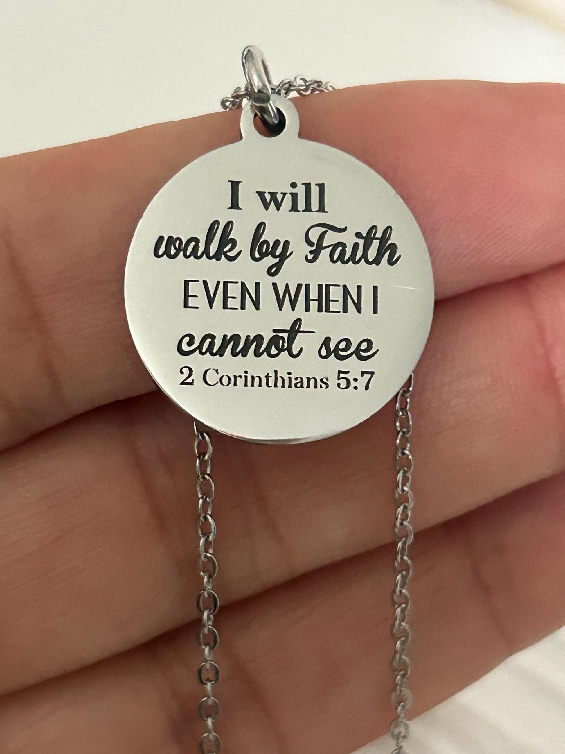 Walk by faith Bible Verse Necklace, 2 Corinthians 5:7, Christian Gifts, Faith Jewelry, Personalized Necklace, Engraved Scripture Necklace