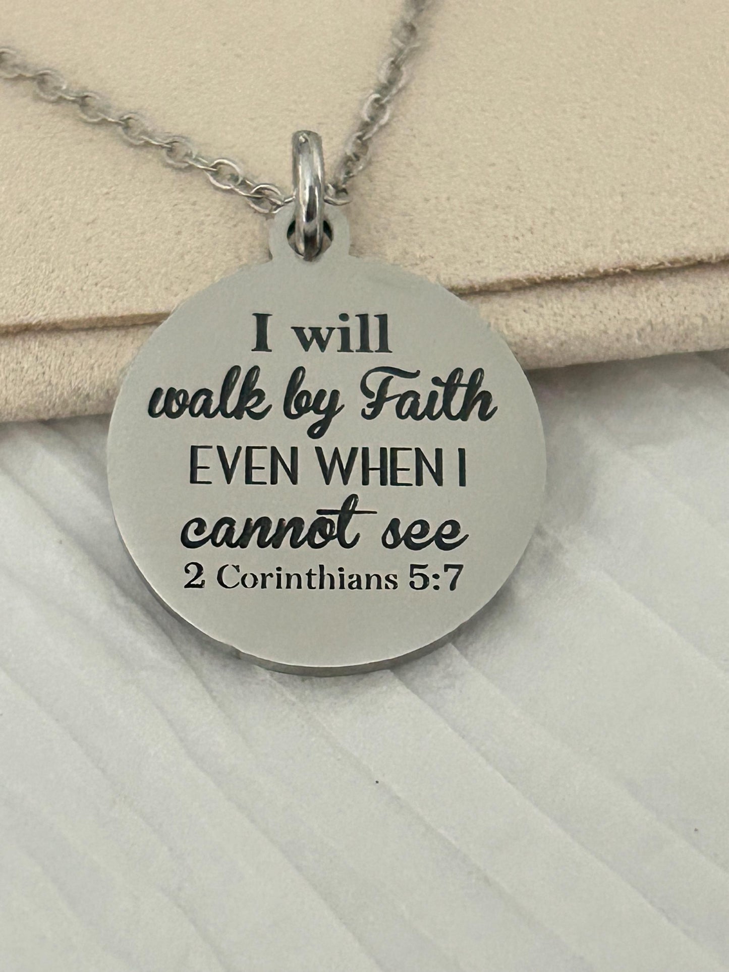 Walk by faith Bible Verse Necklace, 2 Corinthians 5:7, Christian Gifts, Faith Jewelry, Personalized Necklace, Engraved Scripture Necklace
