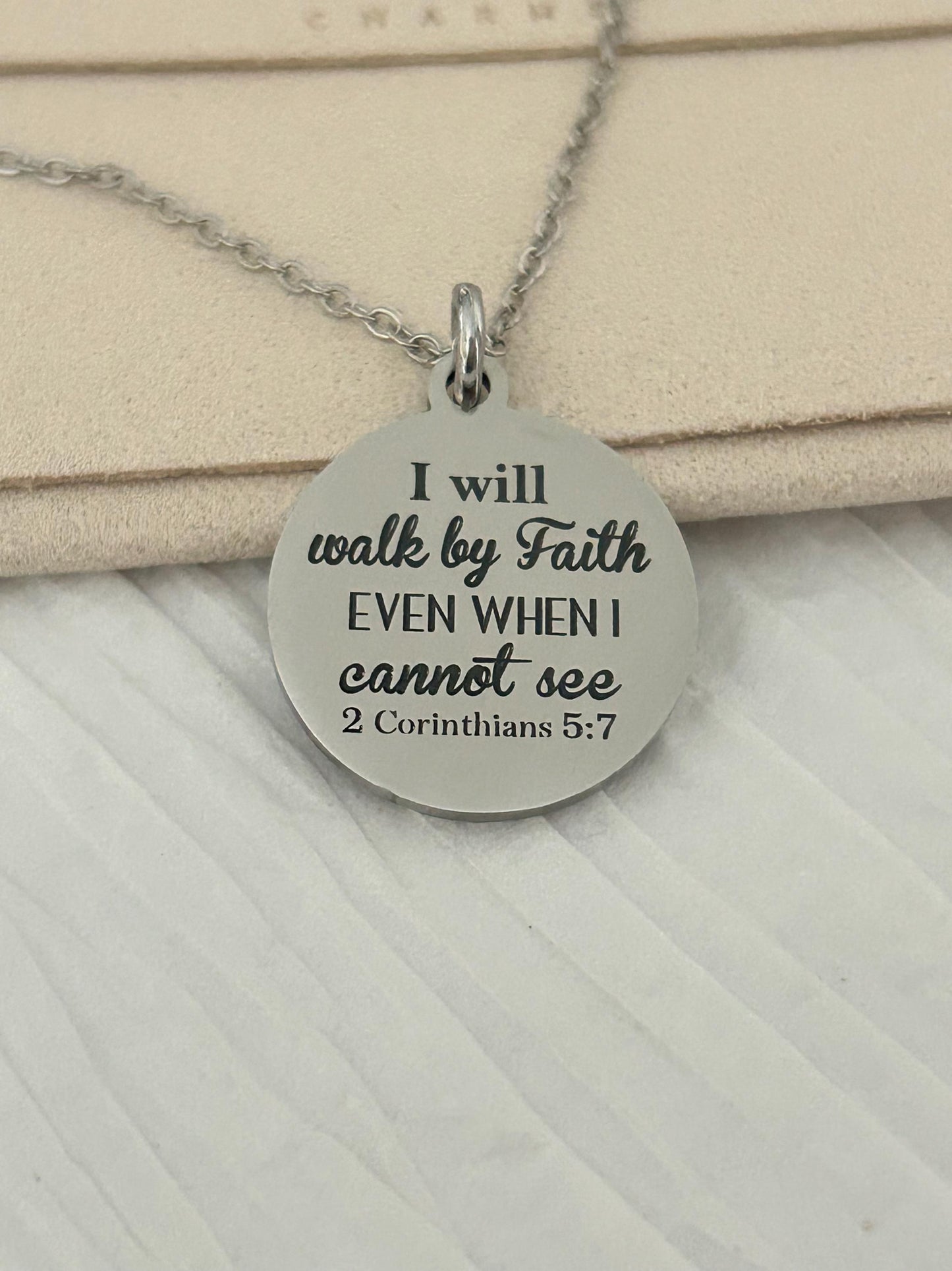 Walk by faith Bible Verse Necklace, 2 Corinthians 5:7, Christian Gifts, Faith Jewelry, Personalized Necklace, Engraved Scripture Necklace