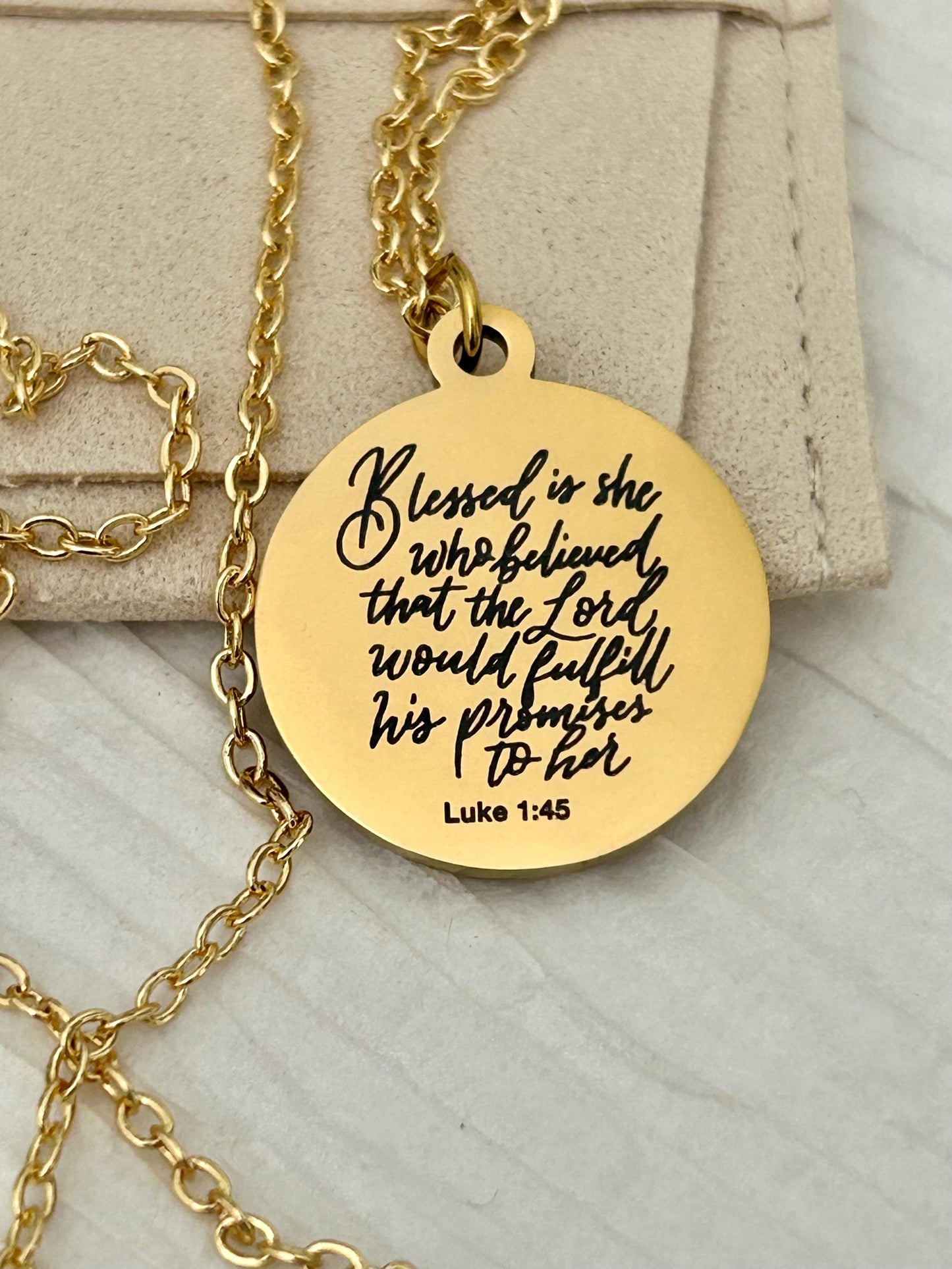 Luke 1:45 Necklace Blessed Is She Who Believed Bible Verse Necklace Christian Jewelry Mothers Day Necklace Faith Gift For Women