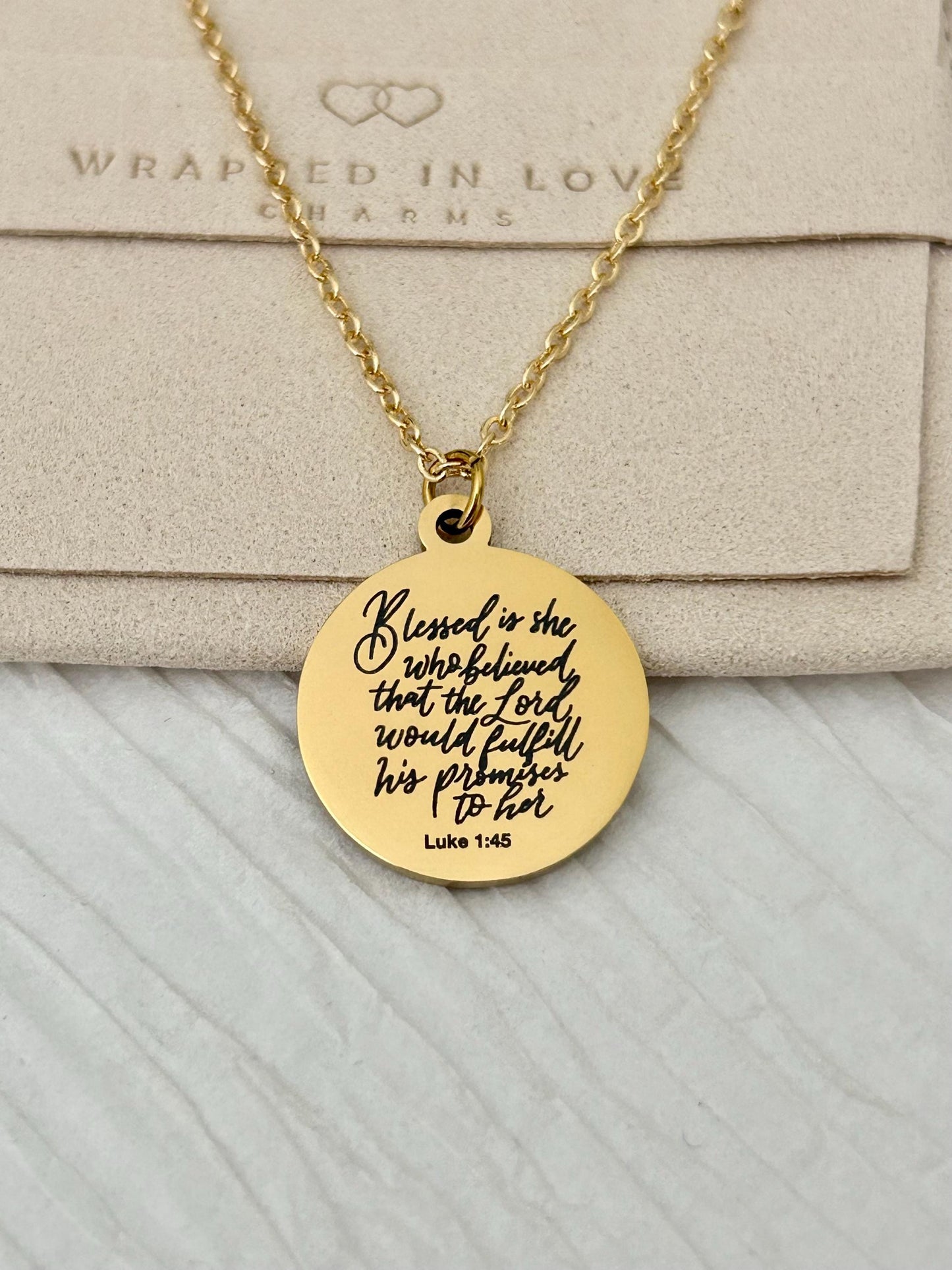 Luke 1:45 Necklace Blessed Is She Who Believed Bible Verse Necklace Christian Jewelry Mothers Day Necklace Faith Gift For Women