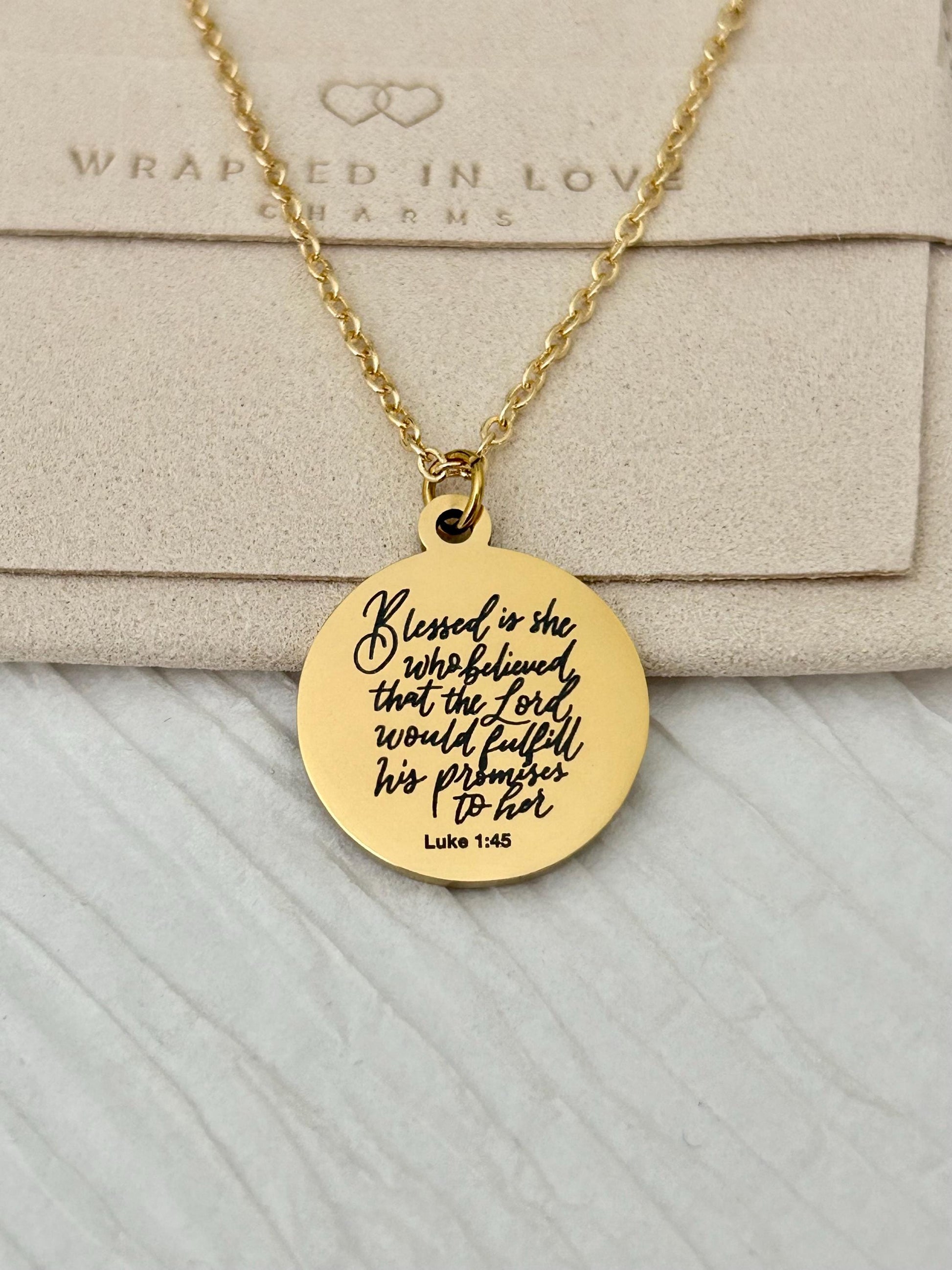 Luke 1:45 Necklace Blessed Is She Who Believed Bible Verse Necklace Christian Jewelry Mothers Day Necklace Faith Gift For Women