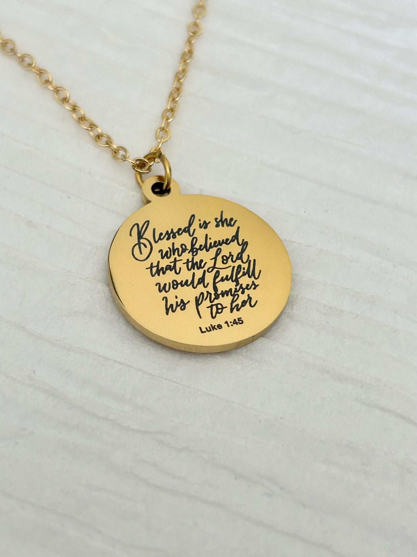 Luke 1:45 Necklace Blessed Is She Who Believed Bible Verse Necklace Christian Jewelry Mothers Day Necklace Faith Gift For Women