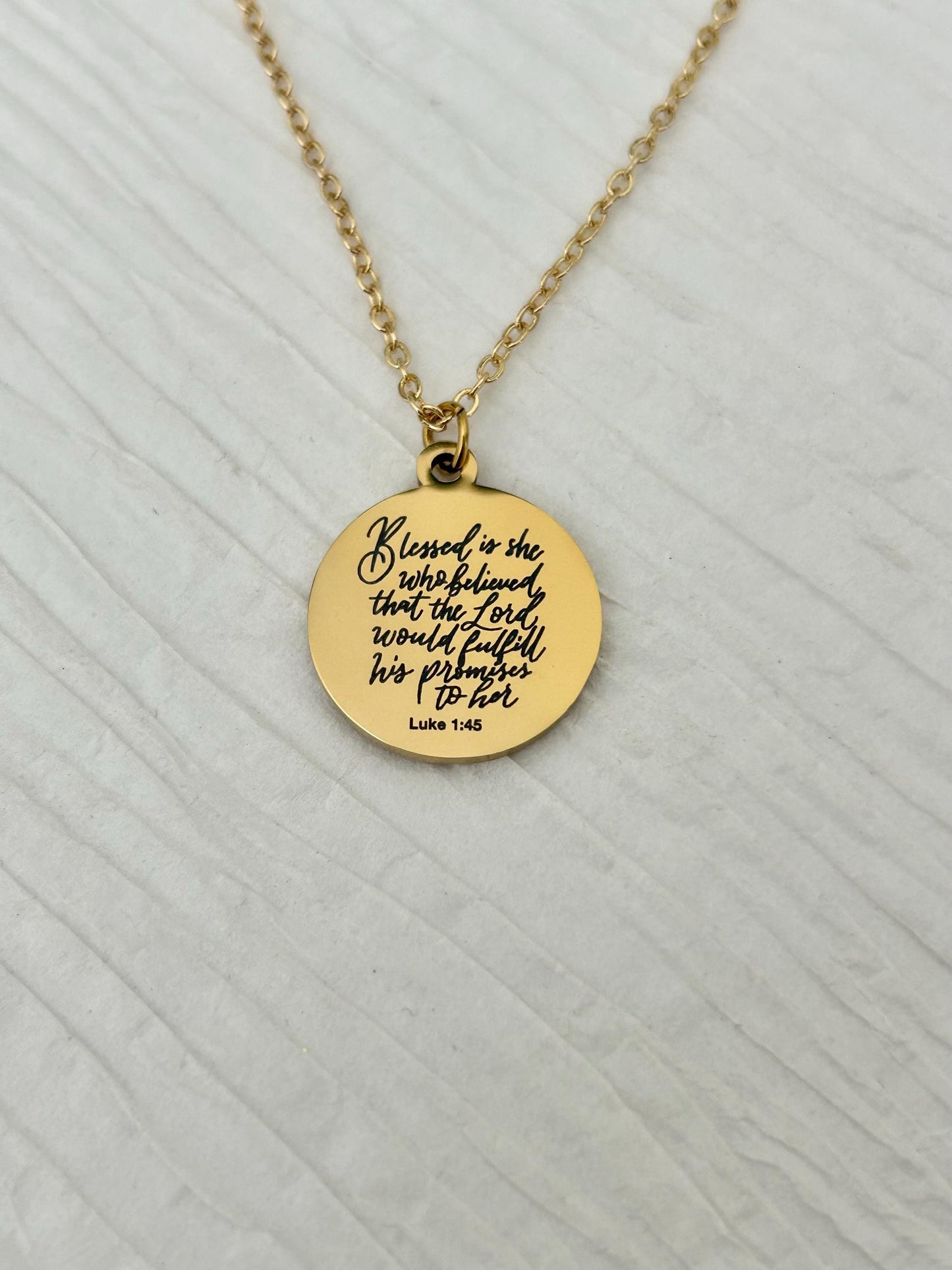 Luke 1:45 Necklace Blessed Is She Who Believed Bible Verse Necklace Christian Jewelry Mothers Day Necklace Faith Gift For Women