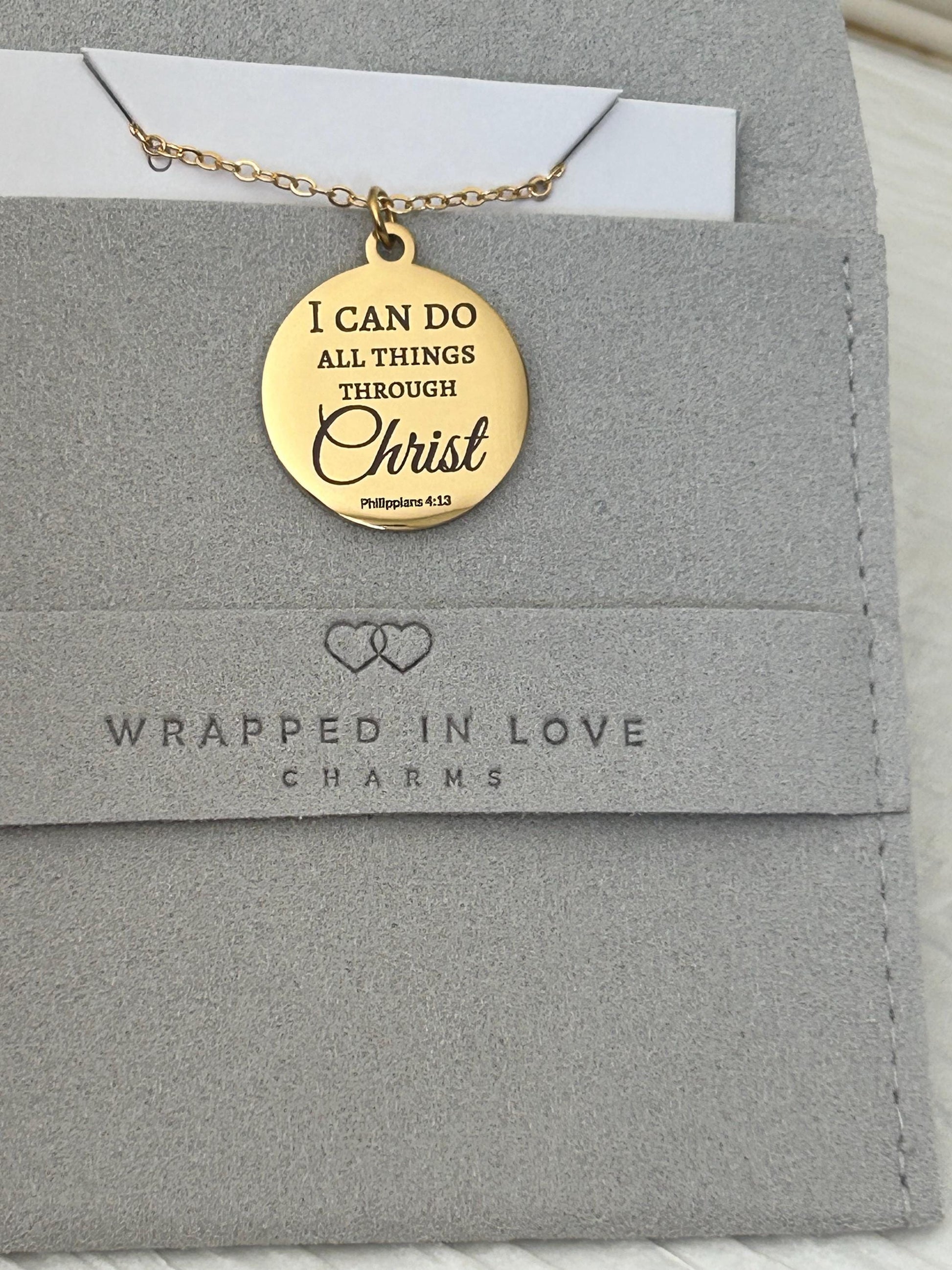 Christian Necklace Philippians 4:13, I Can Do All Things Through Christ, Faith Jewelry Gift, Inspirational Bible Verse Necklace