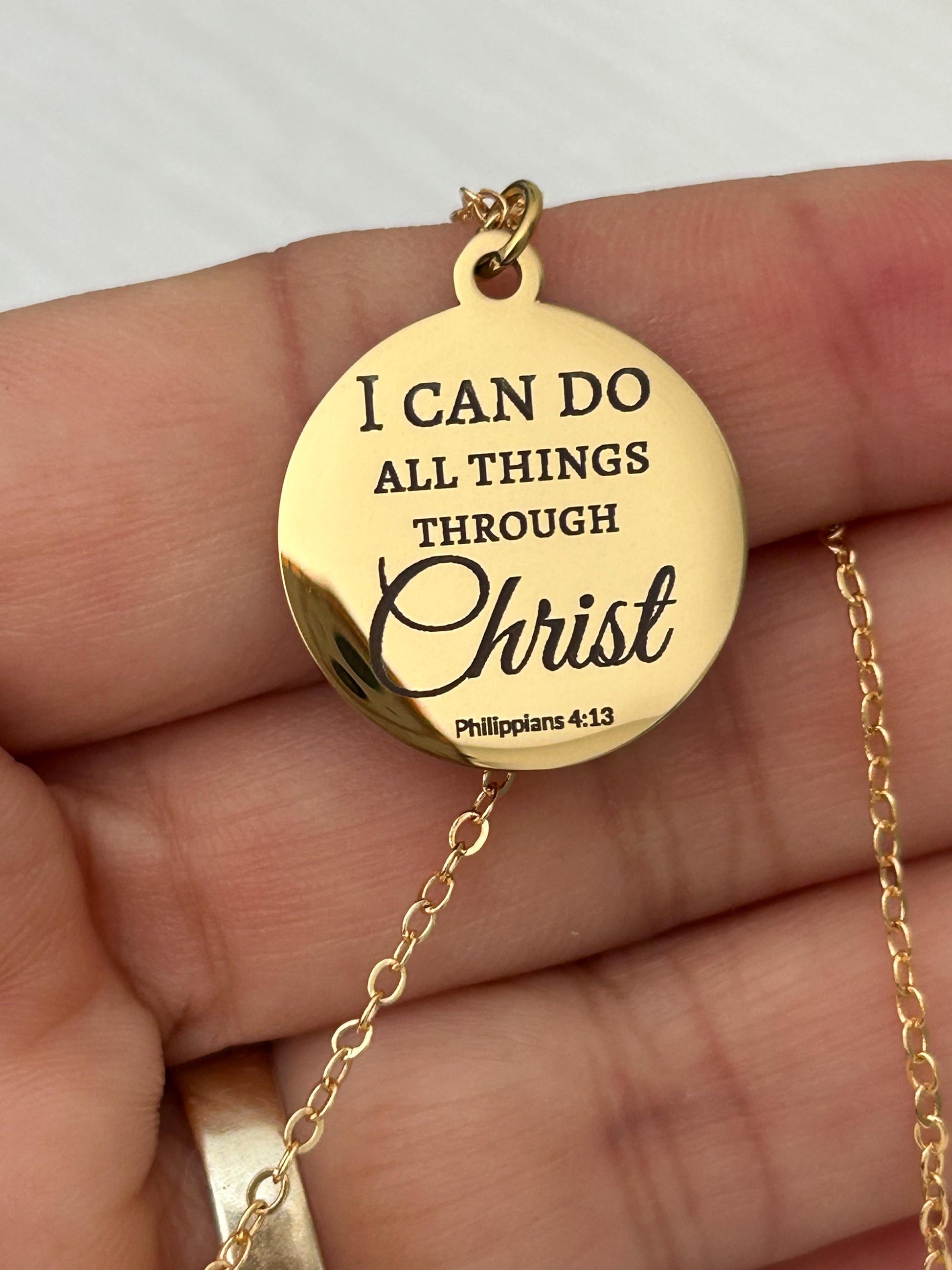Christian Necklace Philippians 4:13, I Can Do All Things Through Christ, Faith Jewelry Gift, Inspirational Bible Verse Necklace