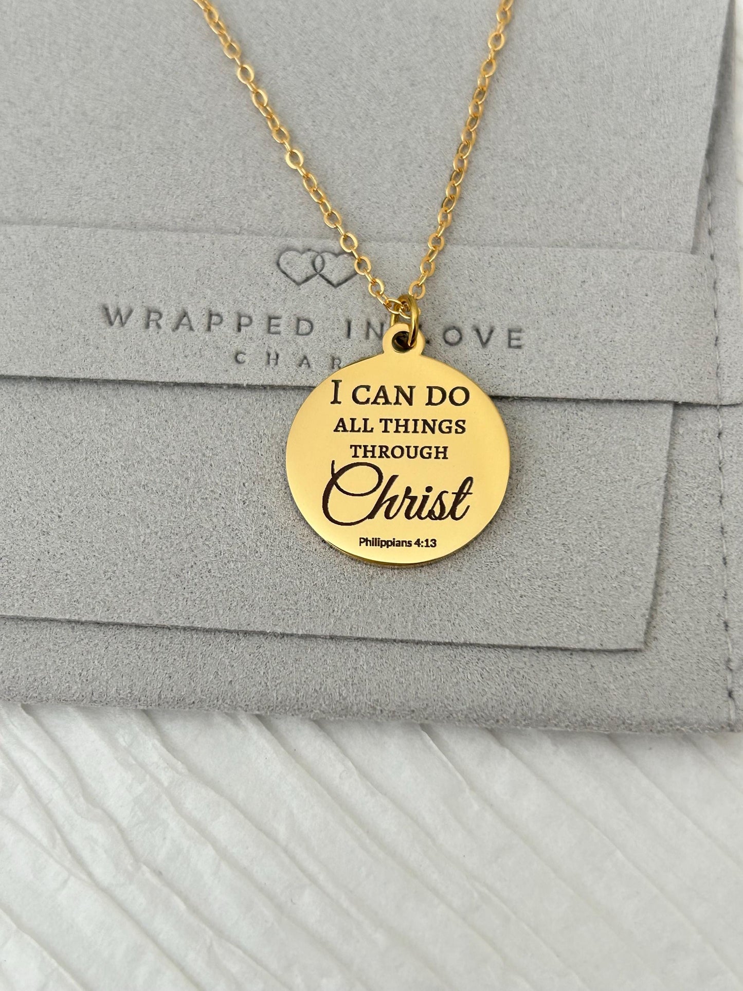 Christian Necklace Philippians 4:13, I Can Do All Things Through Christ, Faith Jewelry Gift, Inspirational Bible Verse Necklace