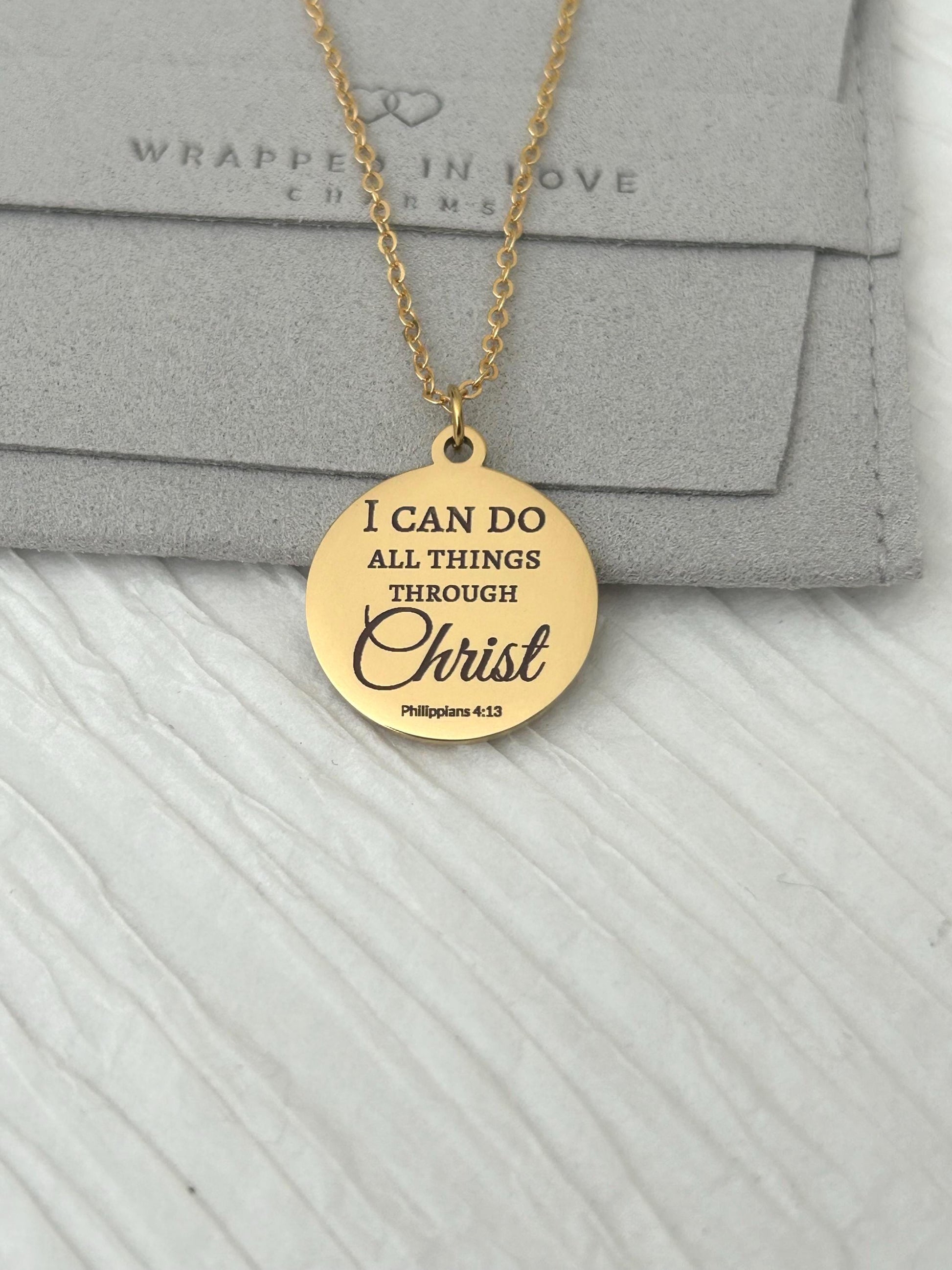 Christian Necklace Philippians 4:13, I Can Do All Things Through Christ, Faith Jewelry Gift, Inspirational Bible Verse Necklace